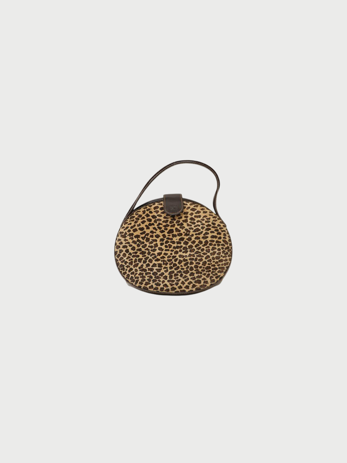 Loewe 2000s Brown Leather Suede Leopard Round Handbag