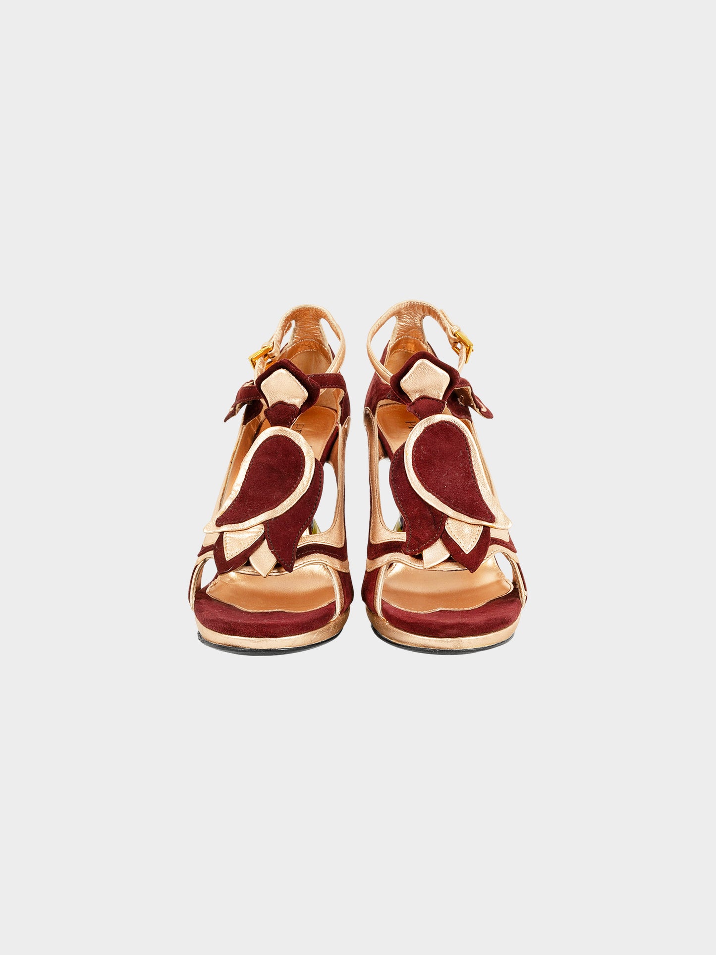 Prada SS 2008 Burgundy and Rose Gold Tulip Motif Heels
