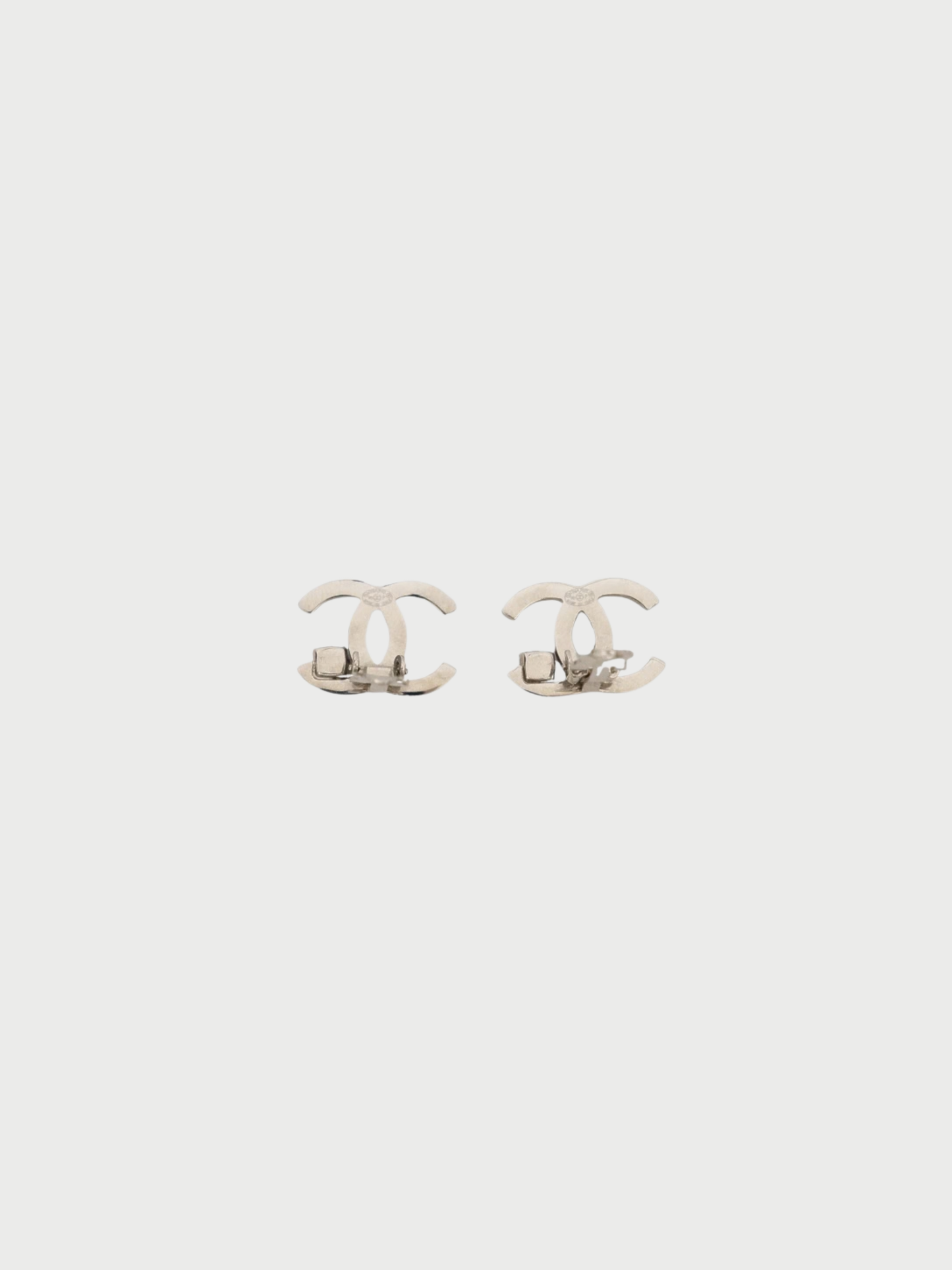 Chanel 2005 Silver Plated Metal COCO Rhinestone Clip-On Earrings