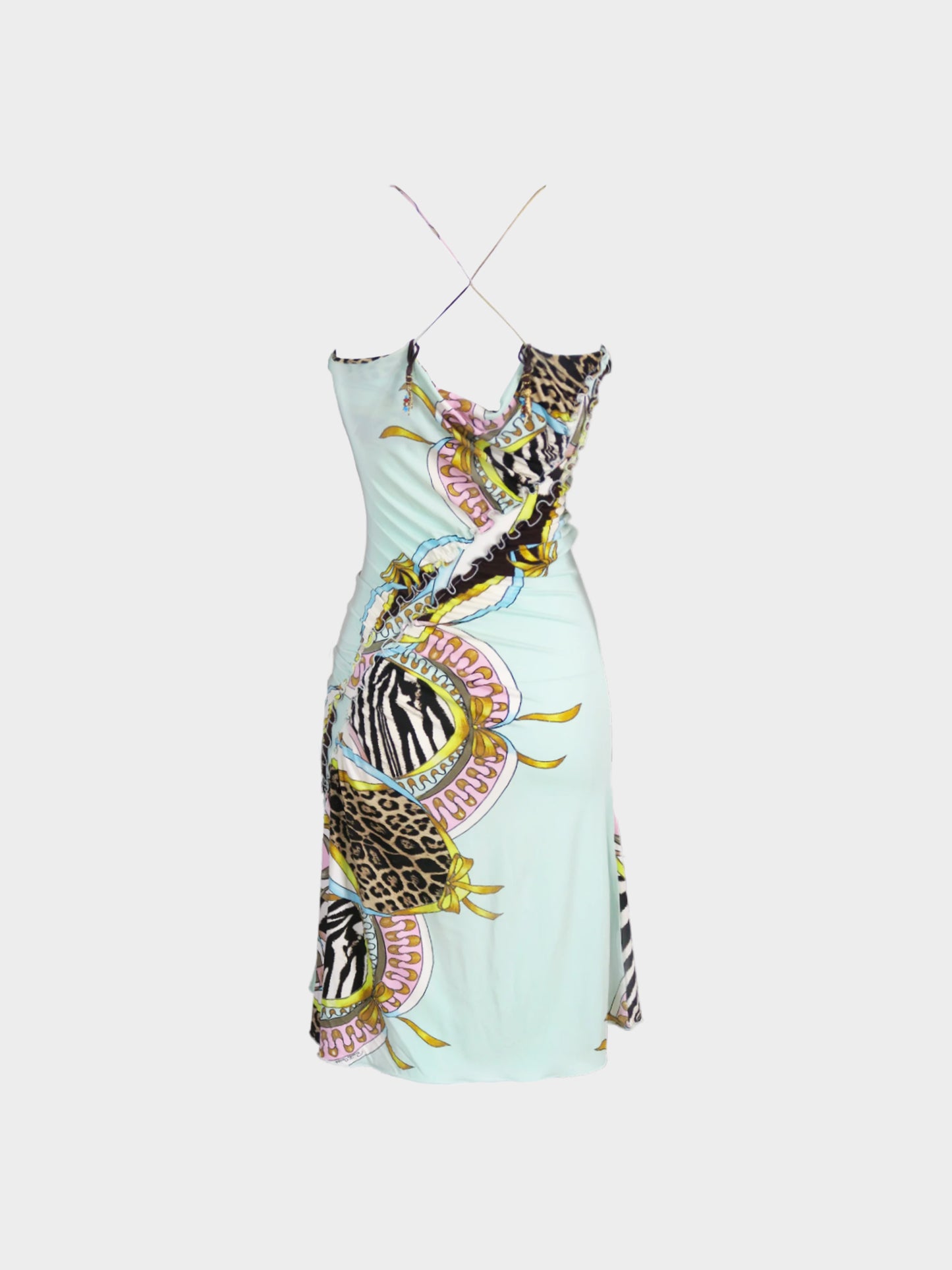 Roberto Cavalli SS 2004 Multicolor Collage Animal Print Midi Dress