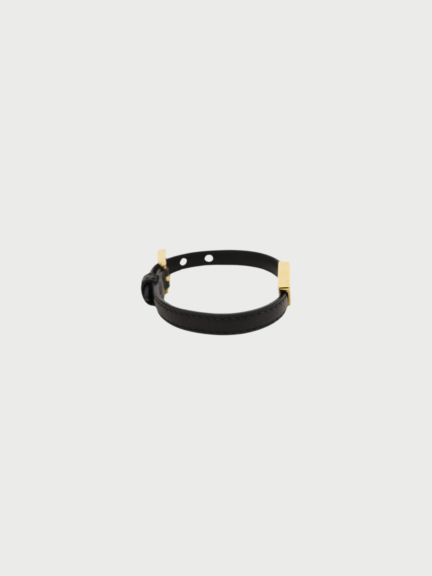 Prada 2000s Gold Black Saffiano Leather Triangle Logo Bracelet