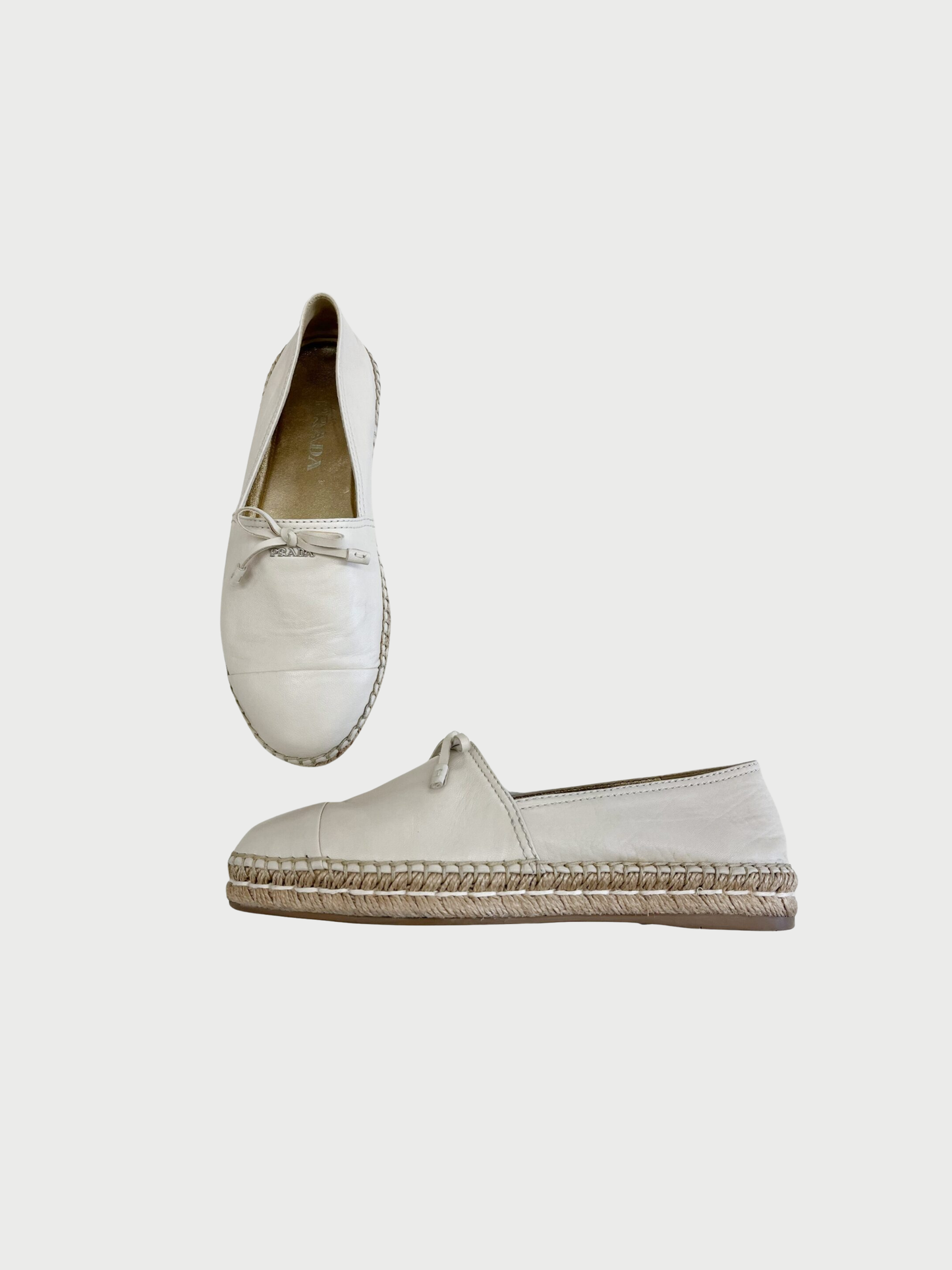 Prada 2010s Bone White Leather Bow Espadrilles