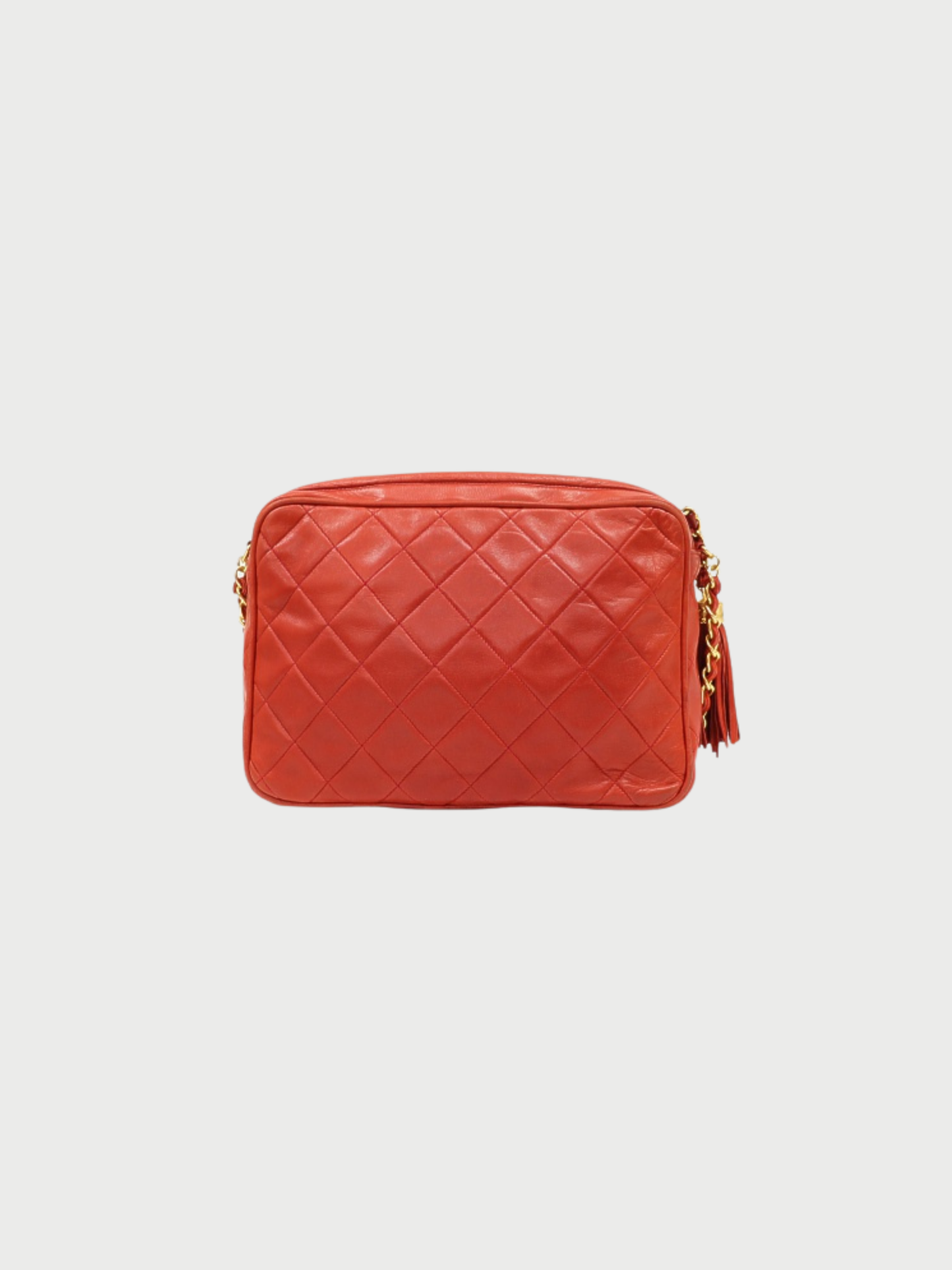 Chanel 1980s Red Lambskin Matelassé Tassel Chain Shoulder Bag
