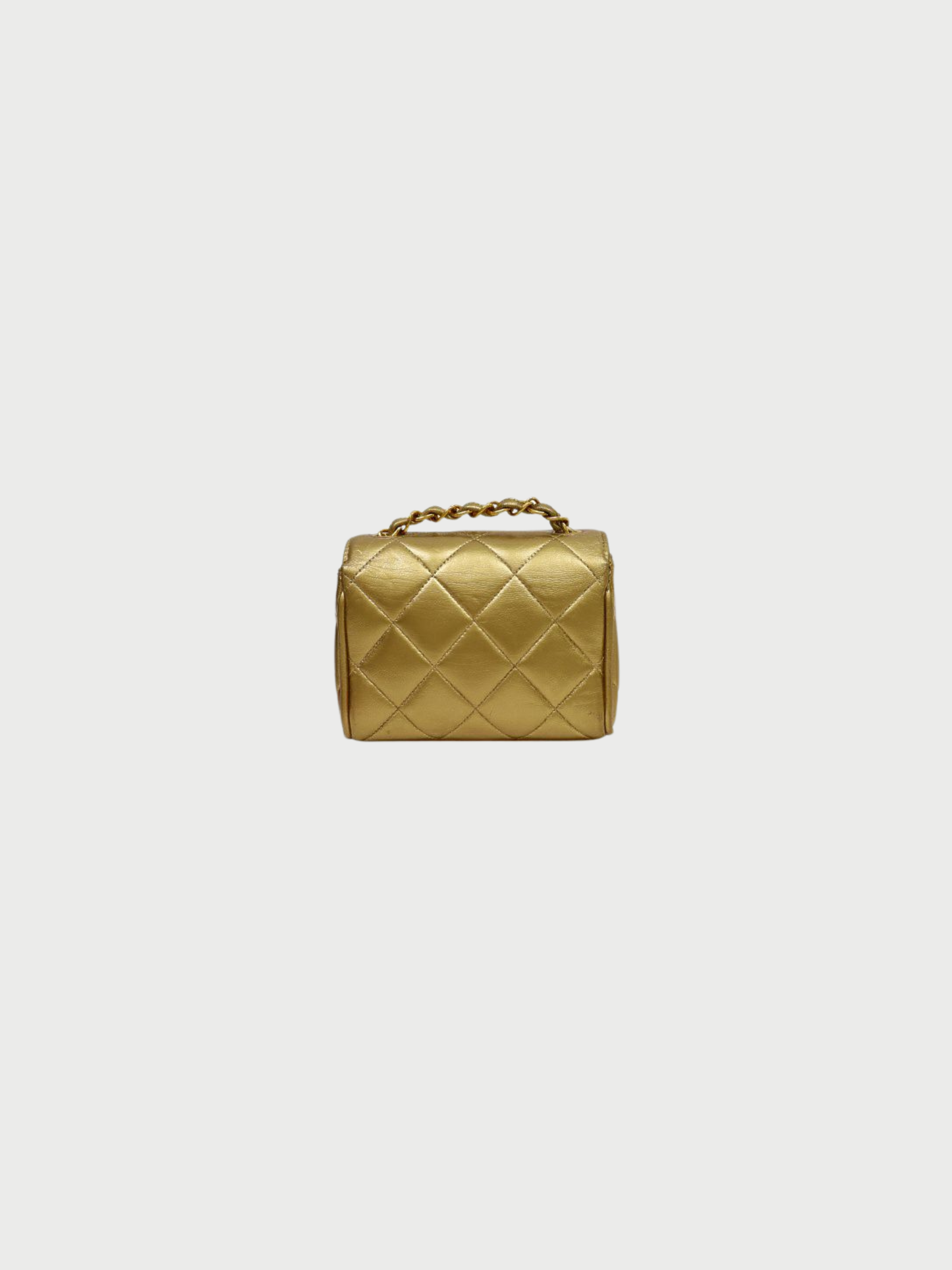 Chanel 1995–1996 Gold Leather Mini Matelassé Turn-Lock Chain Shoulder Bag