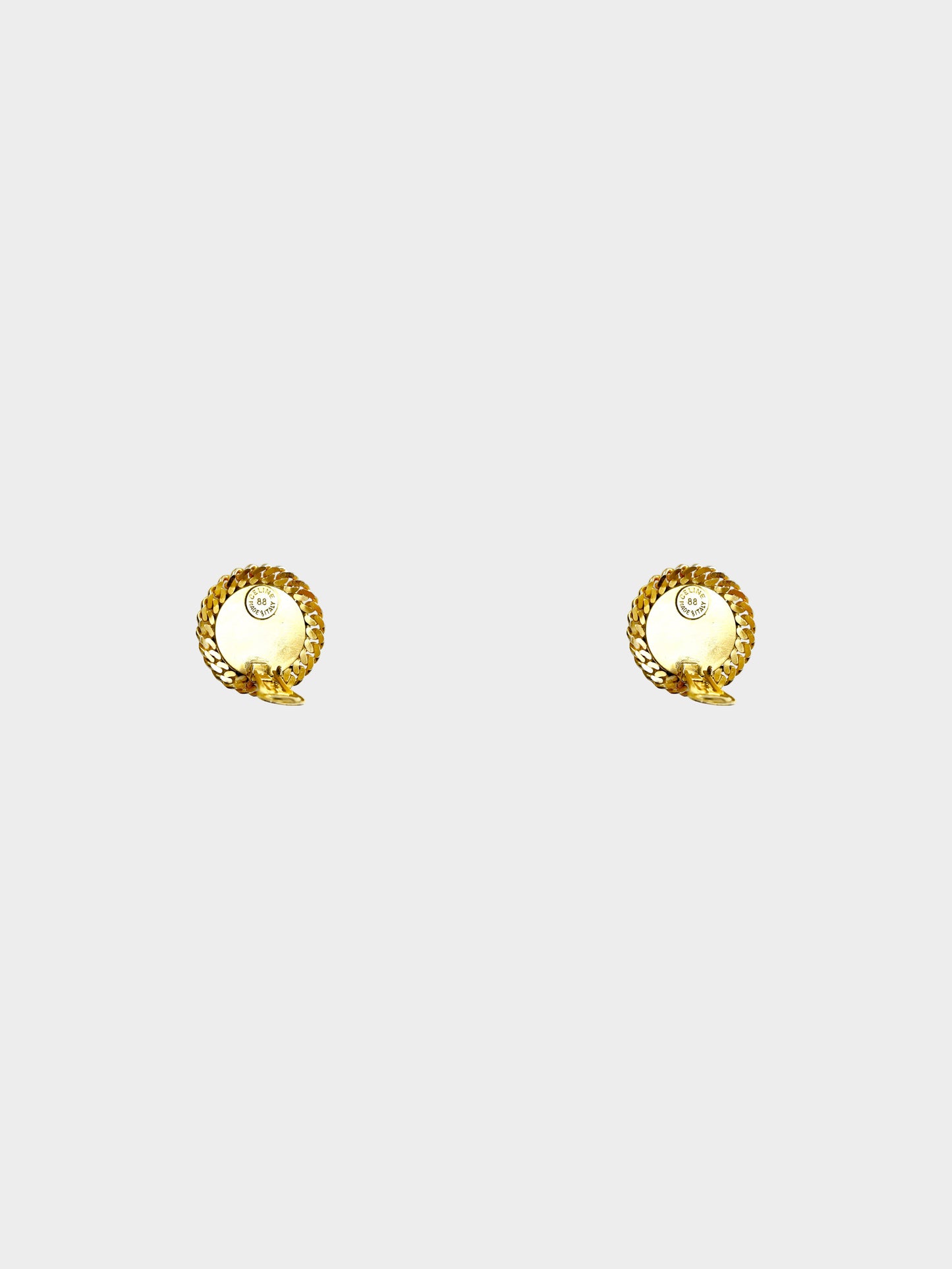 Celine 1988 Vintage Gold and Wooden Button Triomphe Clip-on Earrings