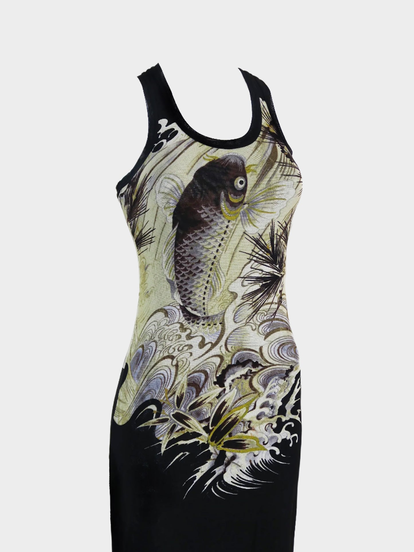 Jean Paul Gaultier Mid 1990s Koi Fish Printed Mesh Maxi Dress