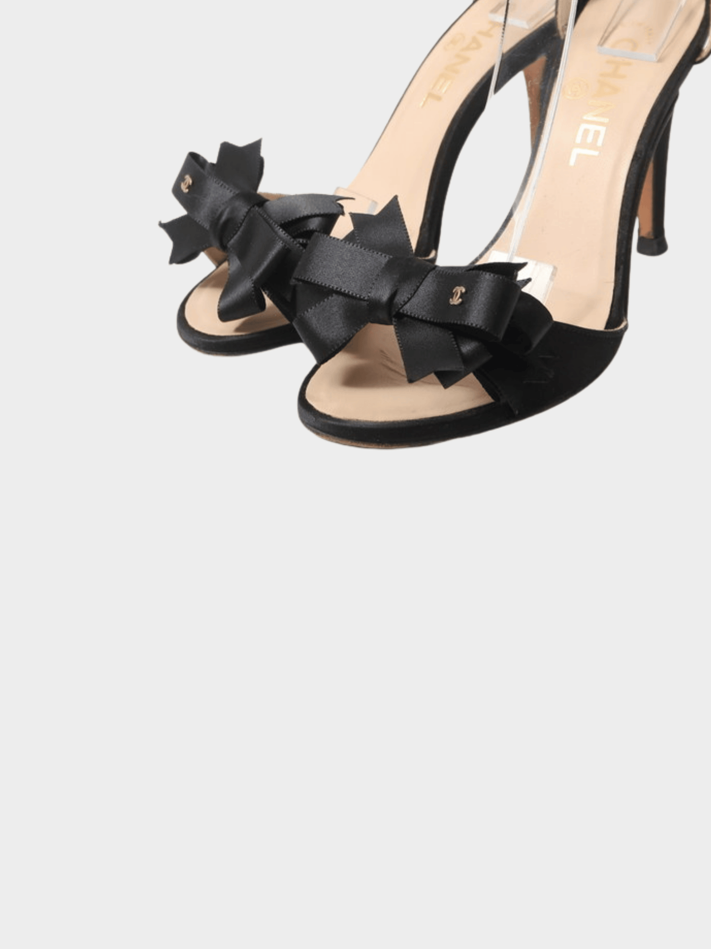 Chanel 2000s Black Leather Strappy Bow Sandals