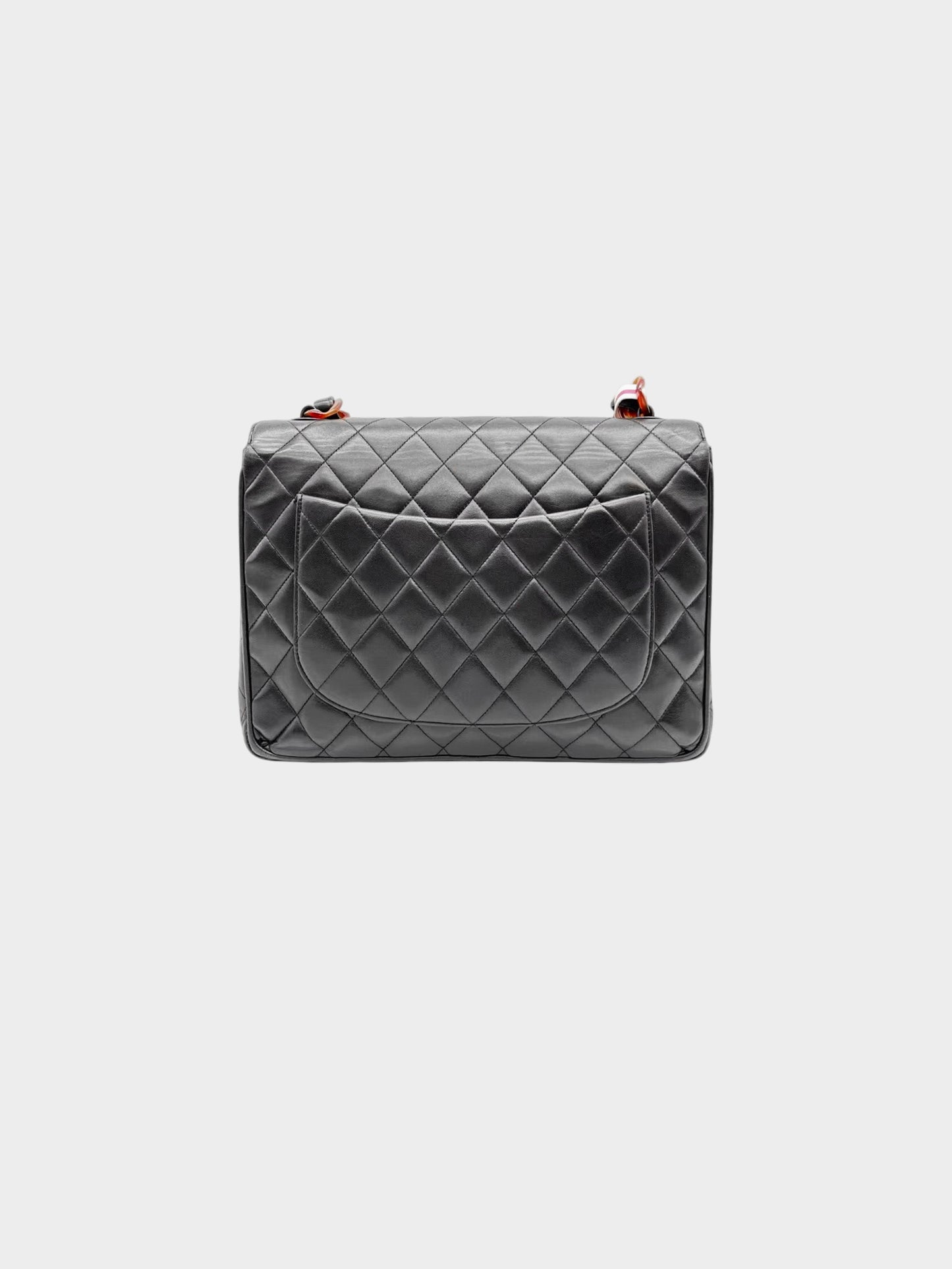 Chanel 1994 Vintage Black Lambskin Tortoise Jumbo Classic Flap Bag