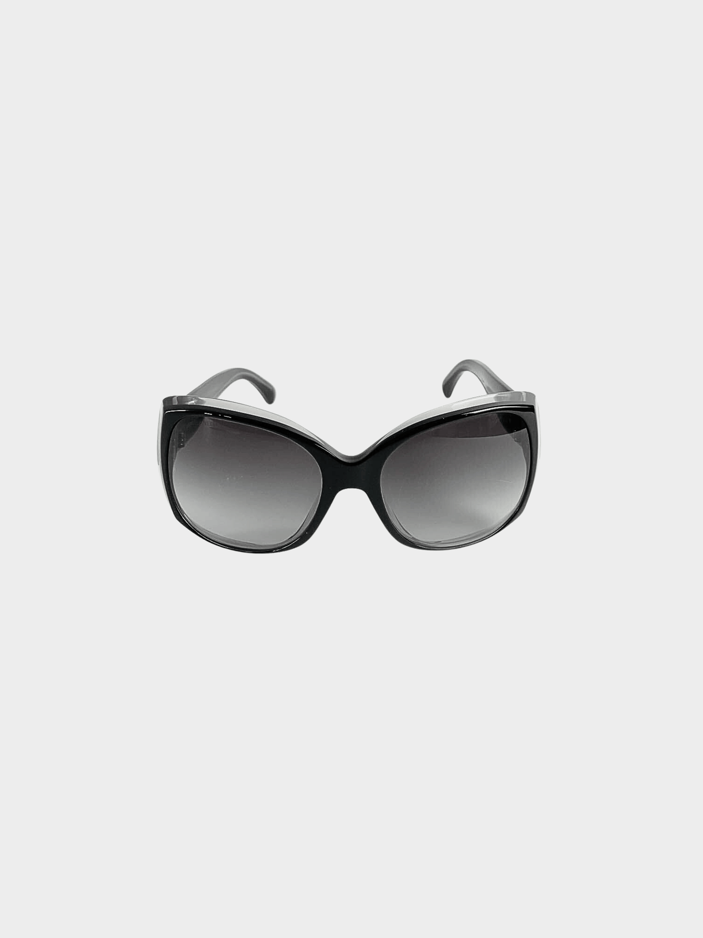 Chanel 2000s Black Frame Gradient Tint CC Logo Sunglasses