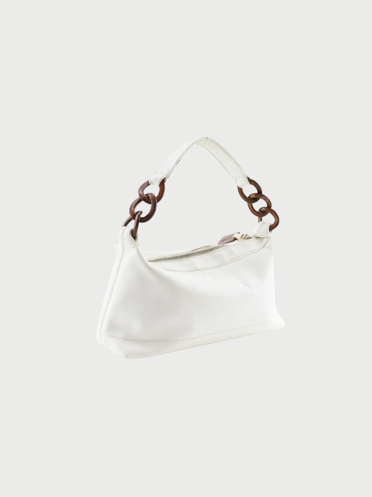 Chanel 2002 White Caviar Wood Chain Shoulder Bag