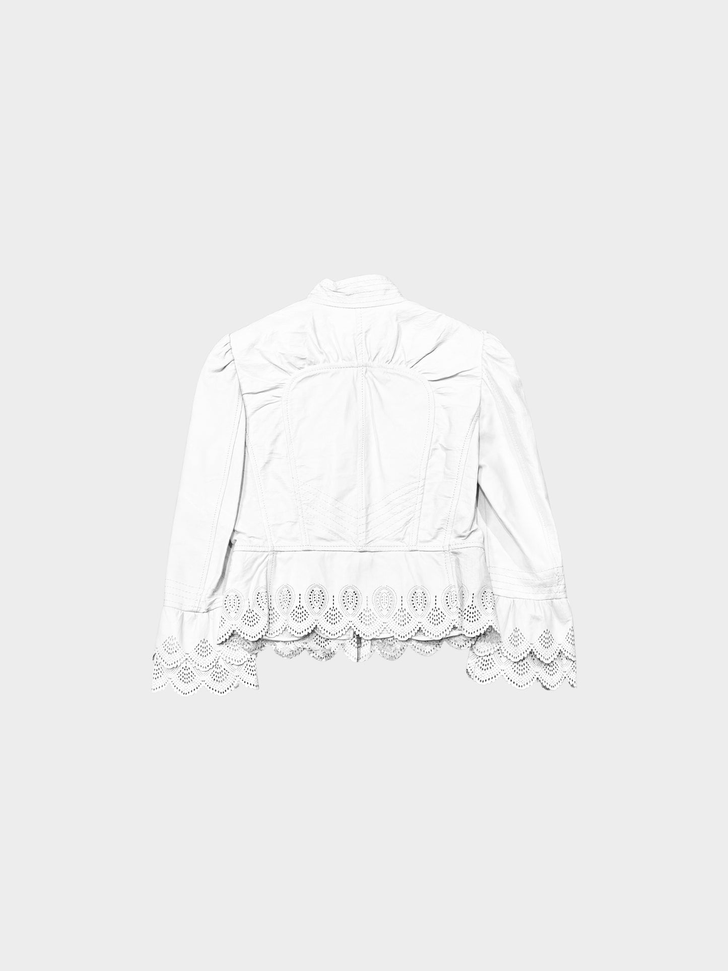 Roberto Cavalli 2000s White Leather Scalloped Jacket