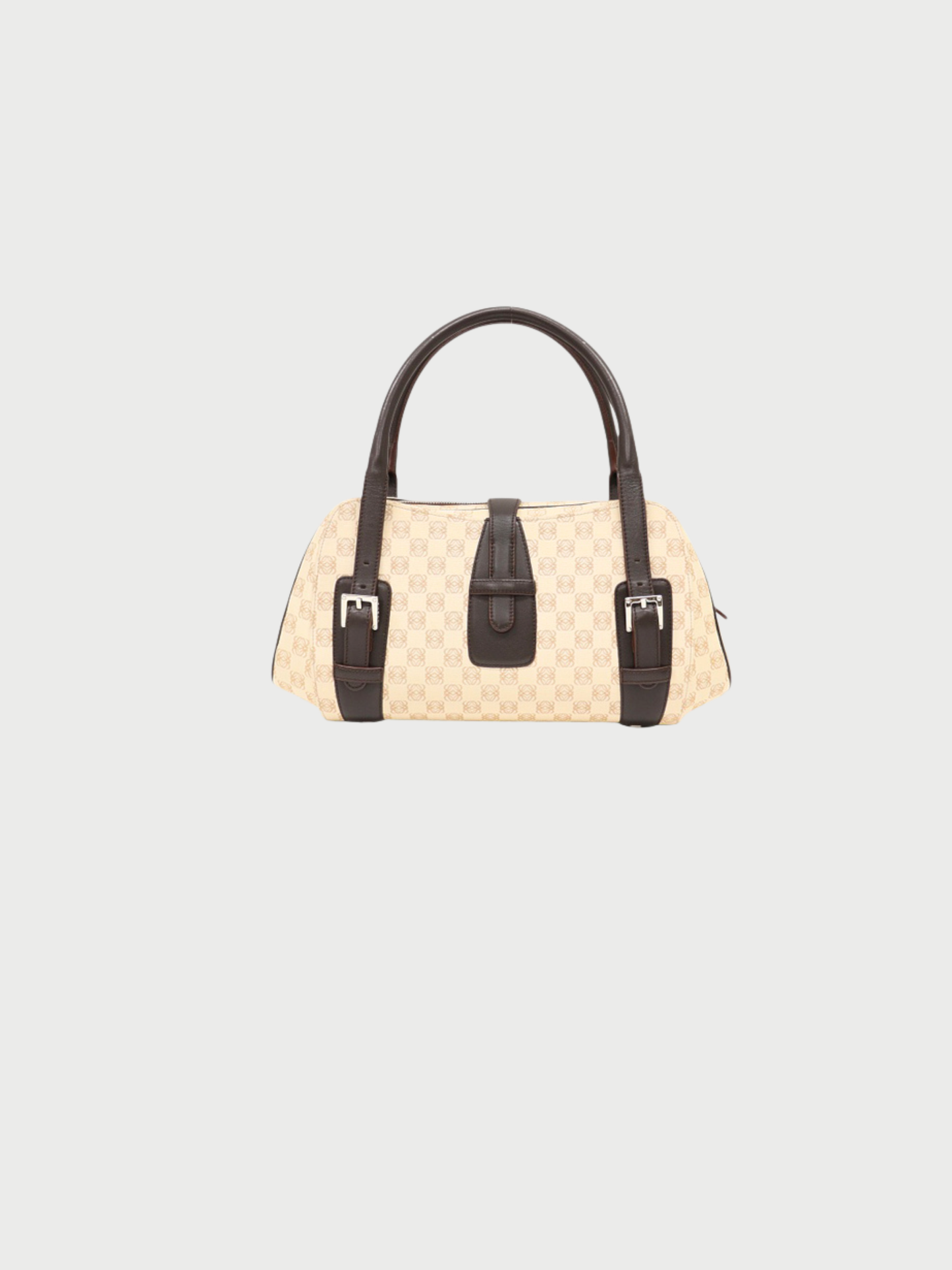 Loewe 2000s Ivory Brown Canvas Leather Senda Bag
