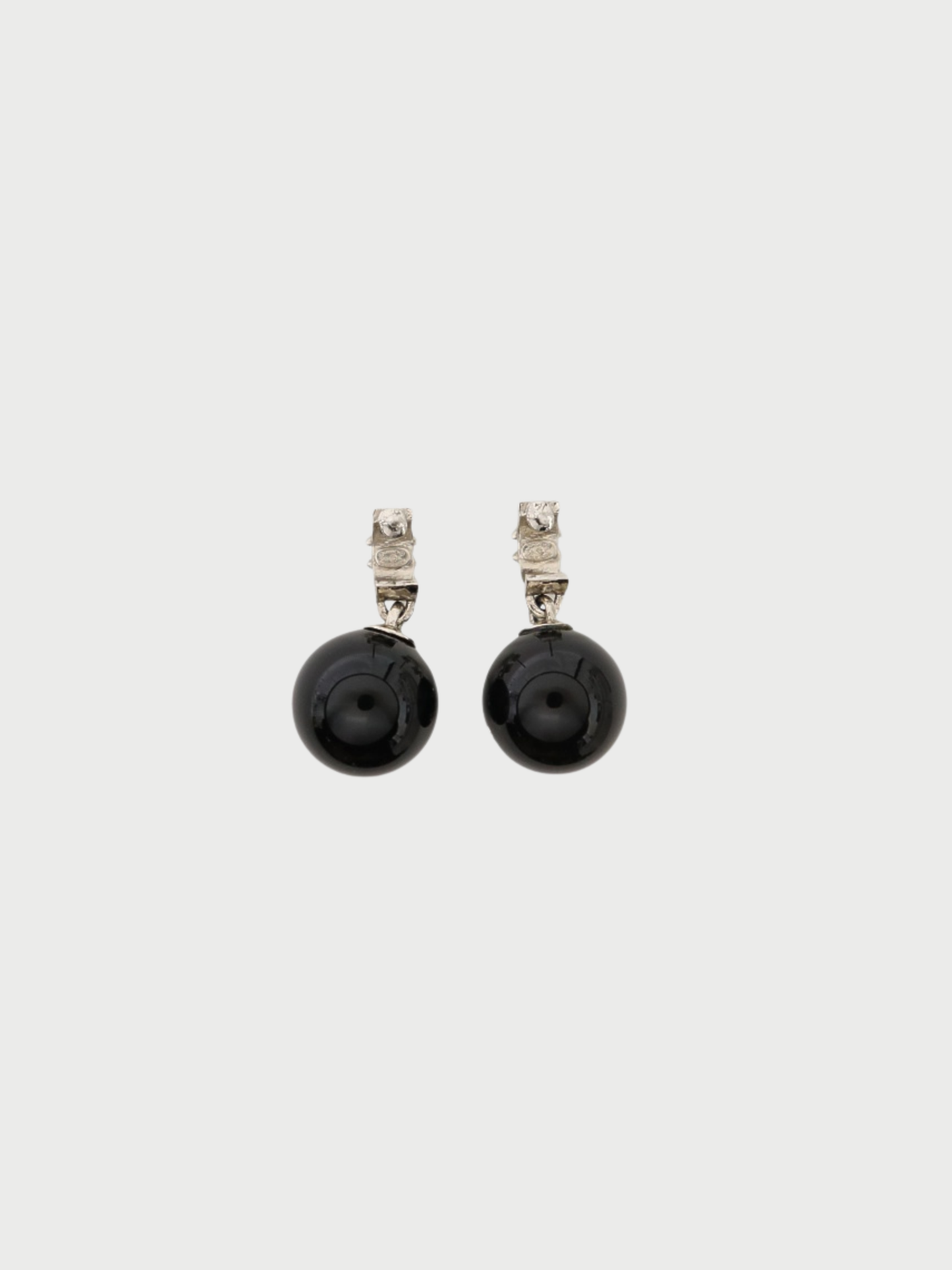 Chanel 2020s Black Silver Rhinestone COCO Ball Earrings