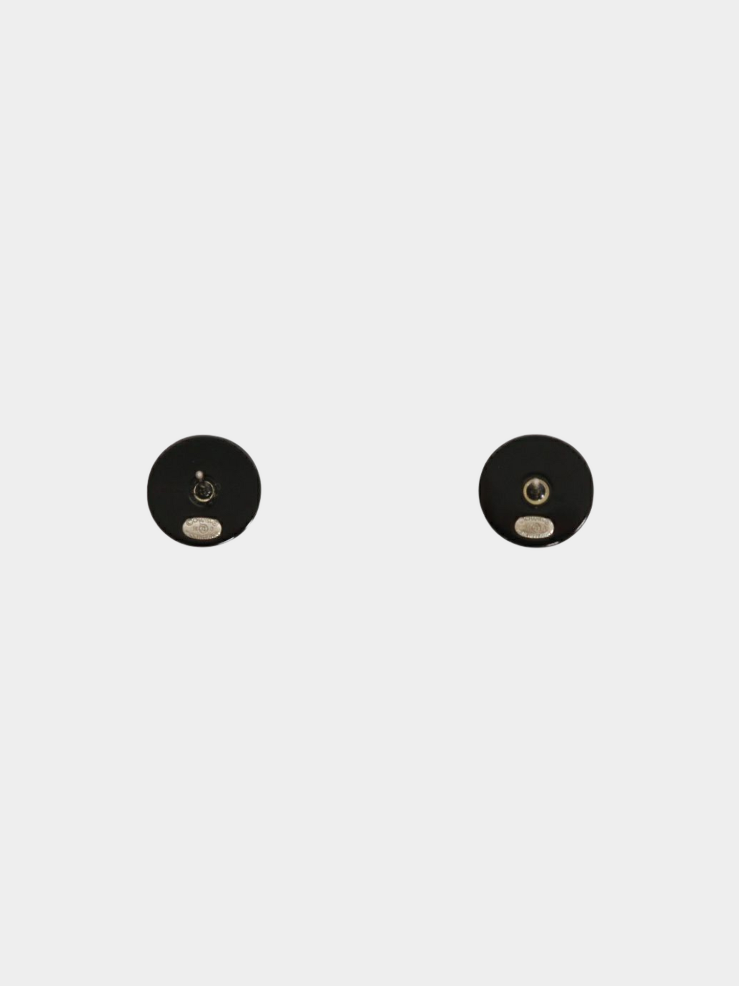 Chanel 2016 Black Plastic and Pearl COCO Round Earrings