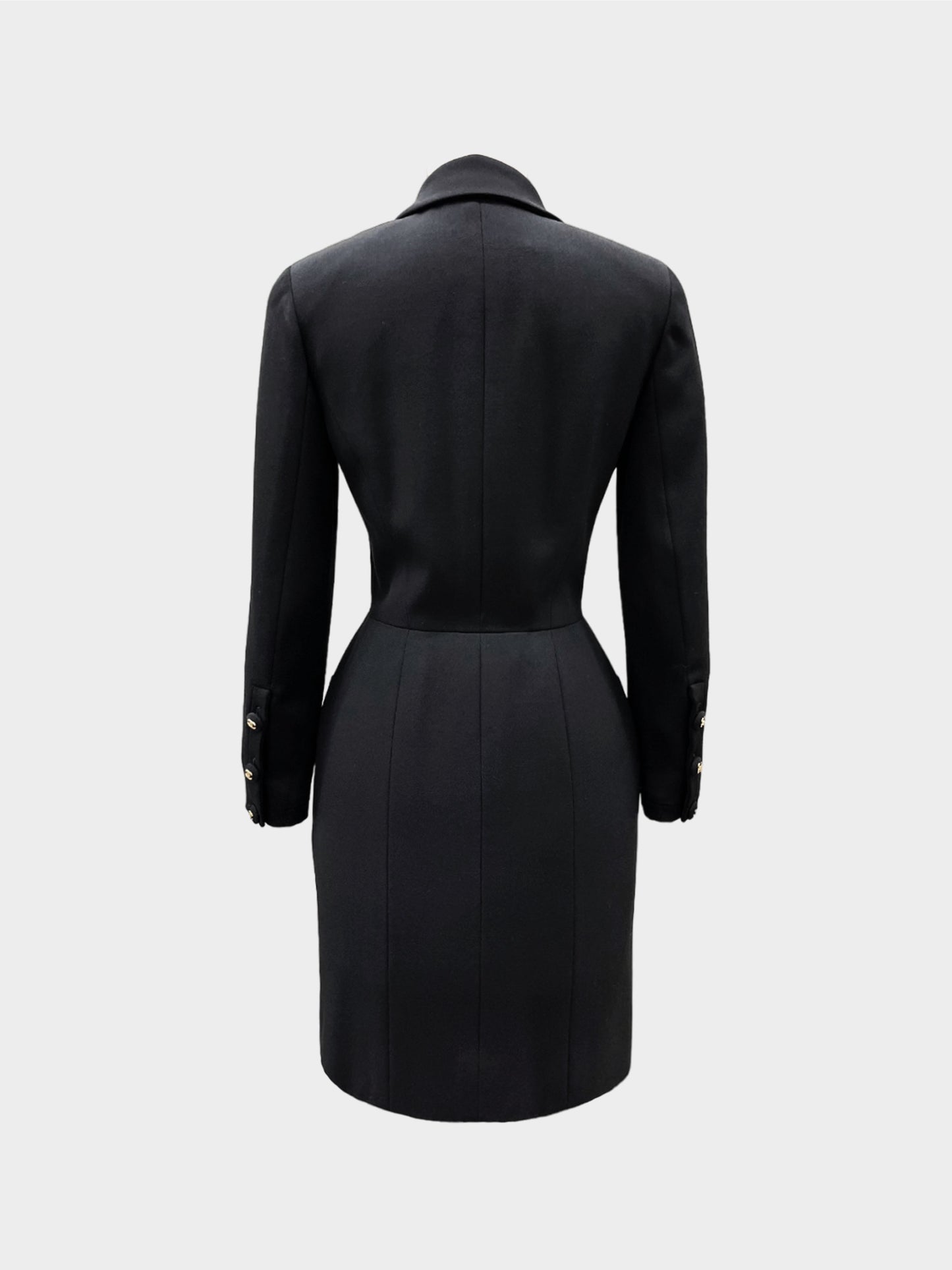 Chanel 1990s Black Wool Coat Dress with Belt