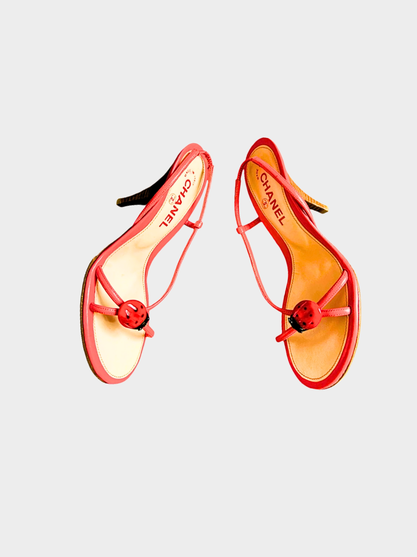 Chanel 2000s Red Slingback Strappy Ladybug Heel
