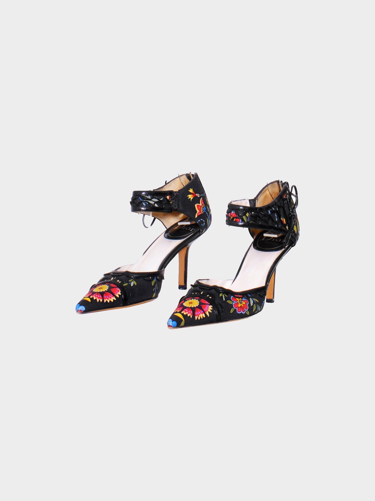 Christian Dior SS 2002 Black Floral Printed Canvas Pumps