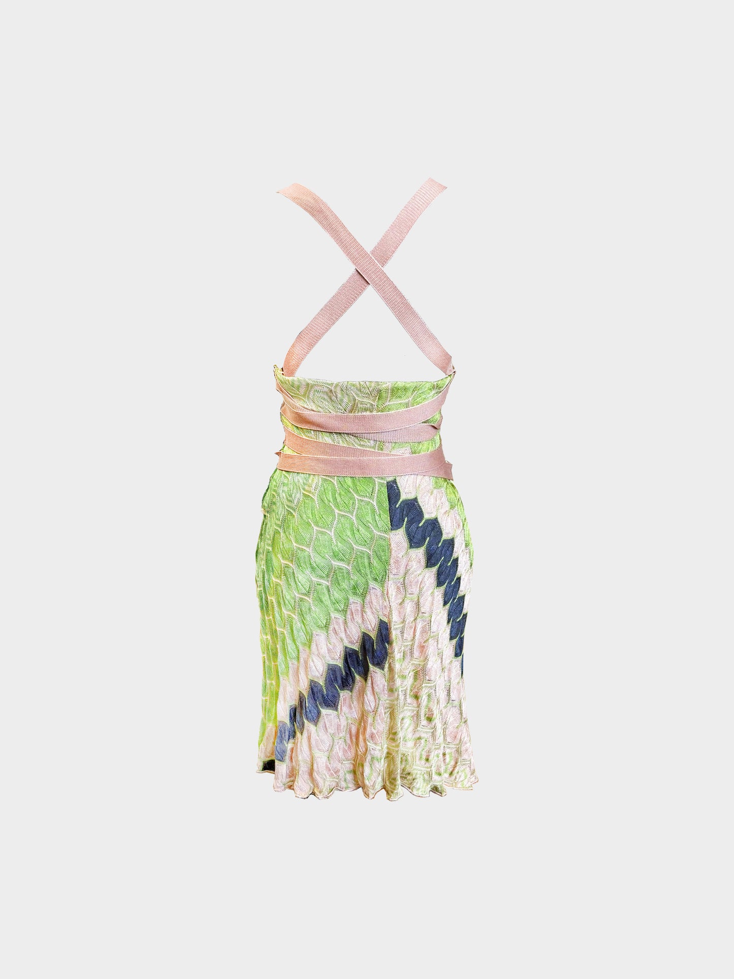 Missoni 2000s Rare Pink and Green Abstract Pattern Knitted Dress