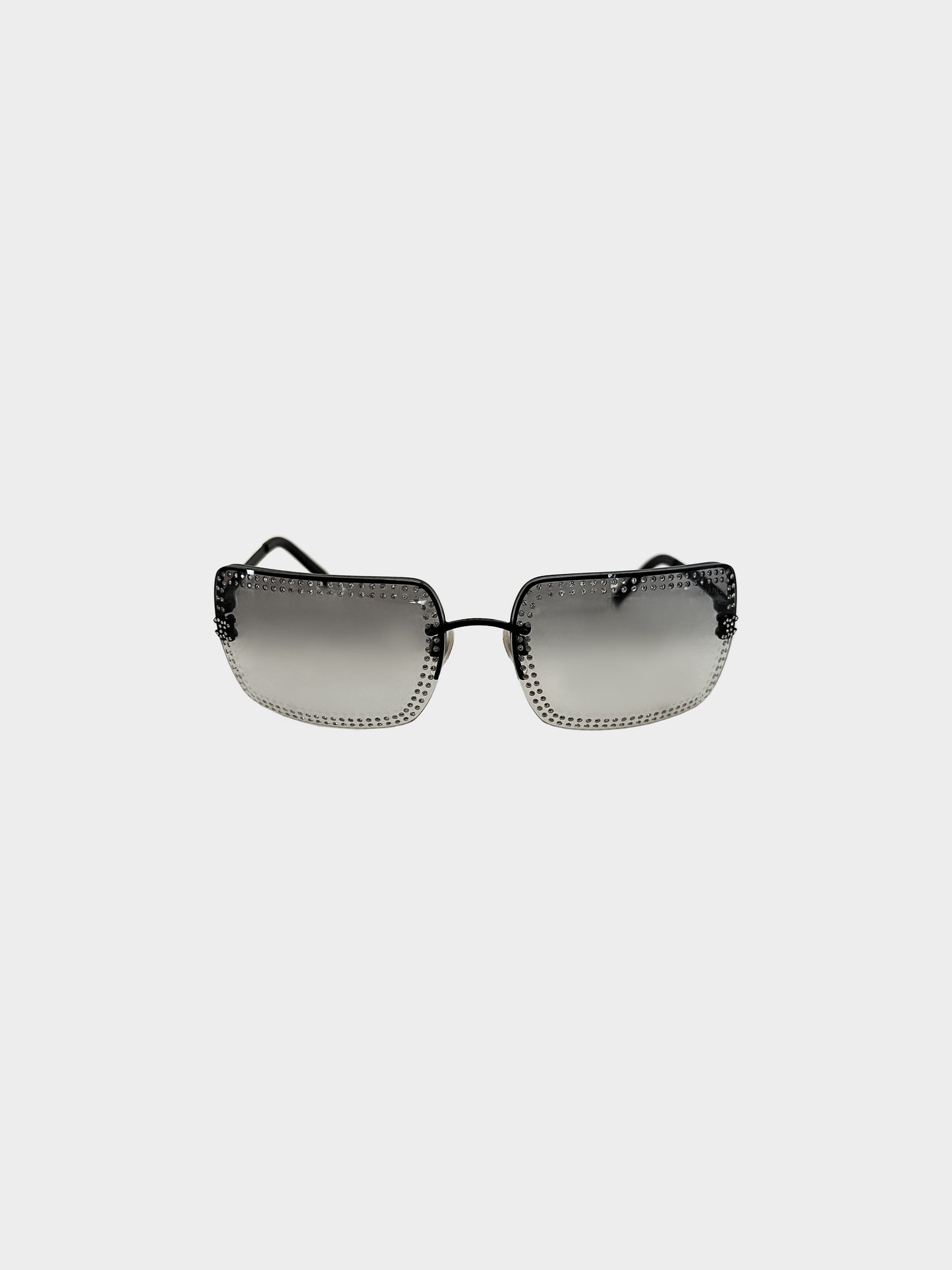 Chanel 2000s Gunmetal Rhinestone Studded Sunglasses