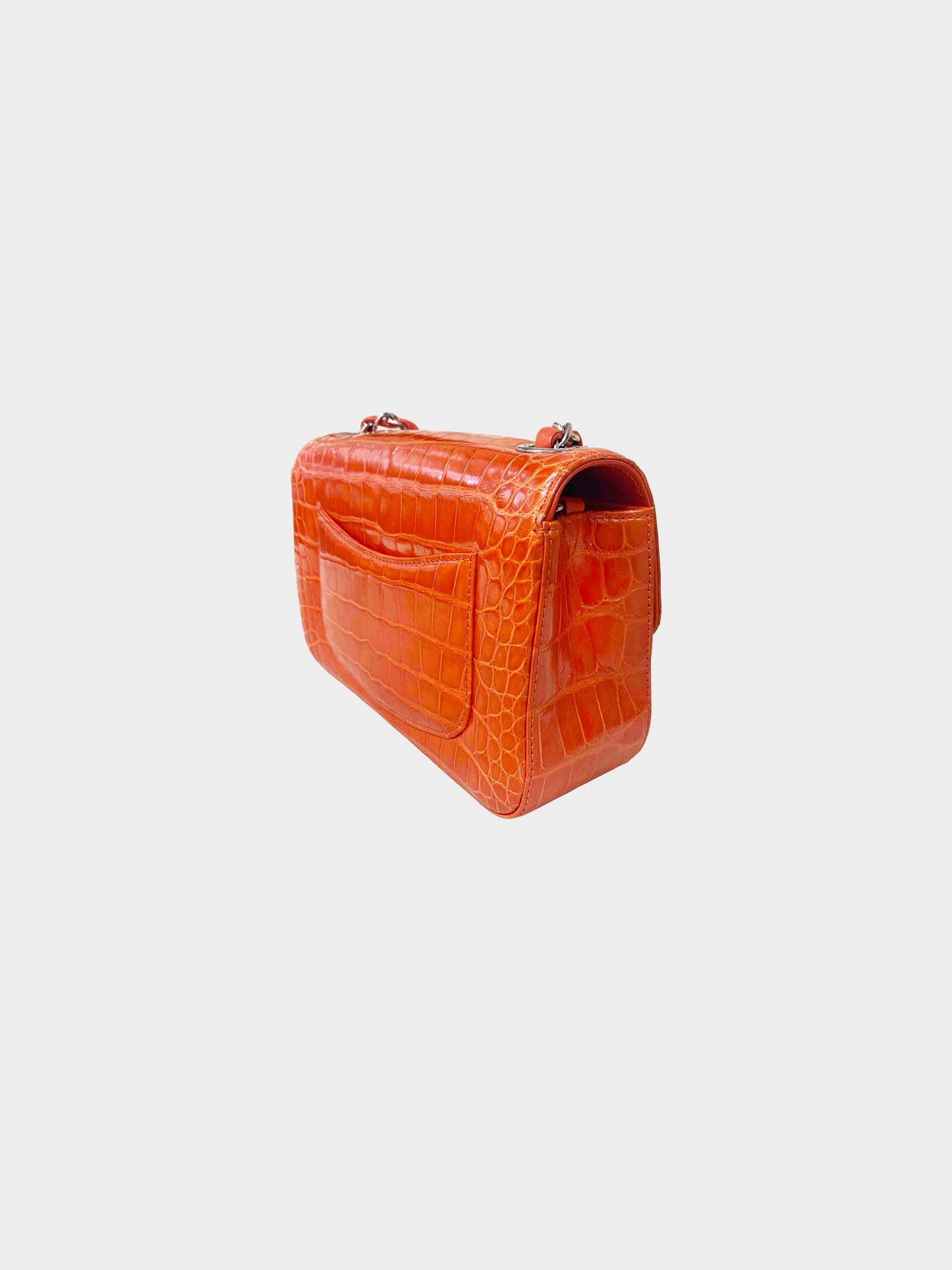 Chanel Early 2010s Orange Alligator Classic Double Flap Bag