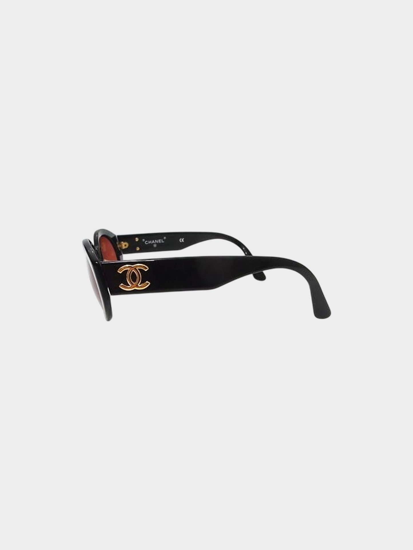 Chanel 1990s Black and Brown CC Round Sunglasses