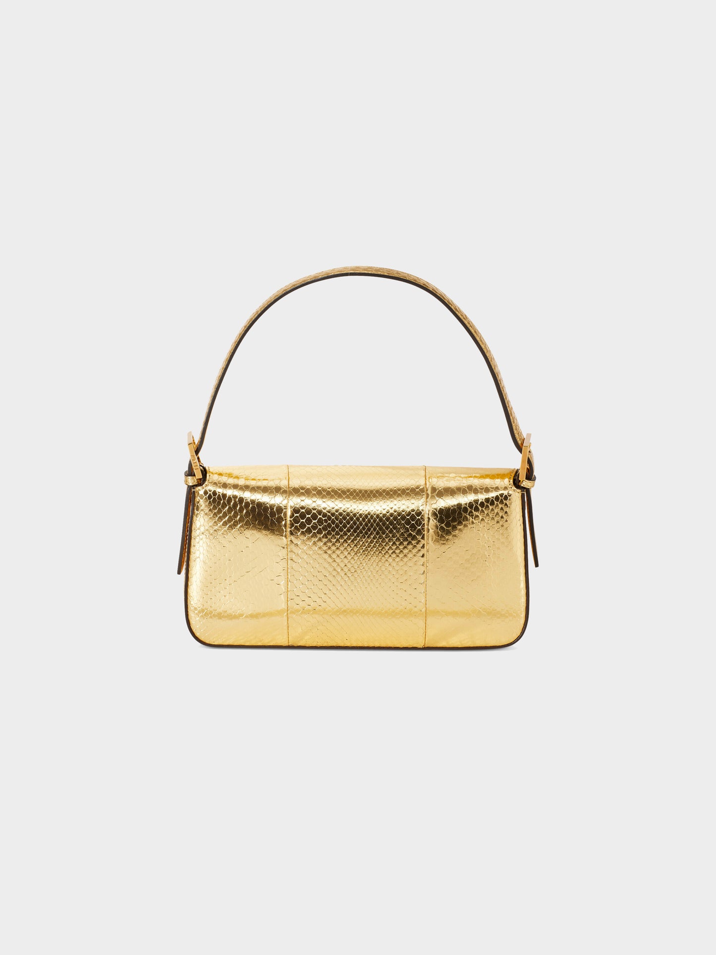 Fendi 1997 Metallic Gold Python Leather Baguette