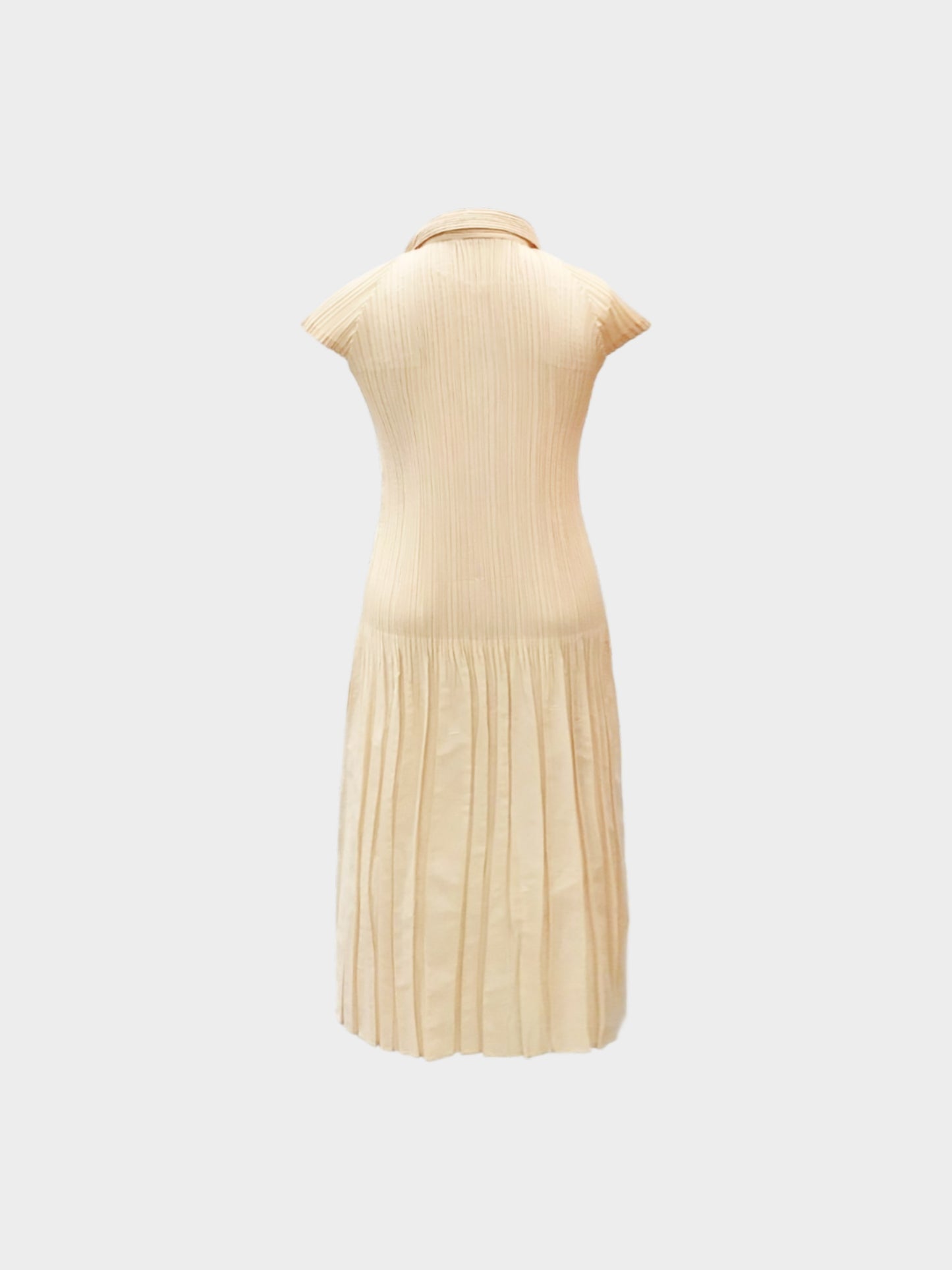 Issey Miyake Spring 2004 White Label Beige Pleated Dress