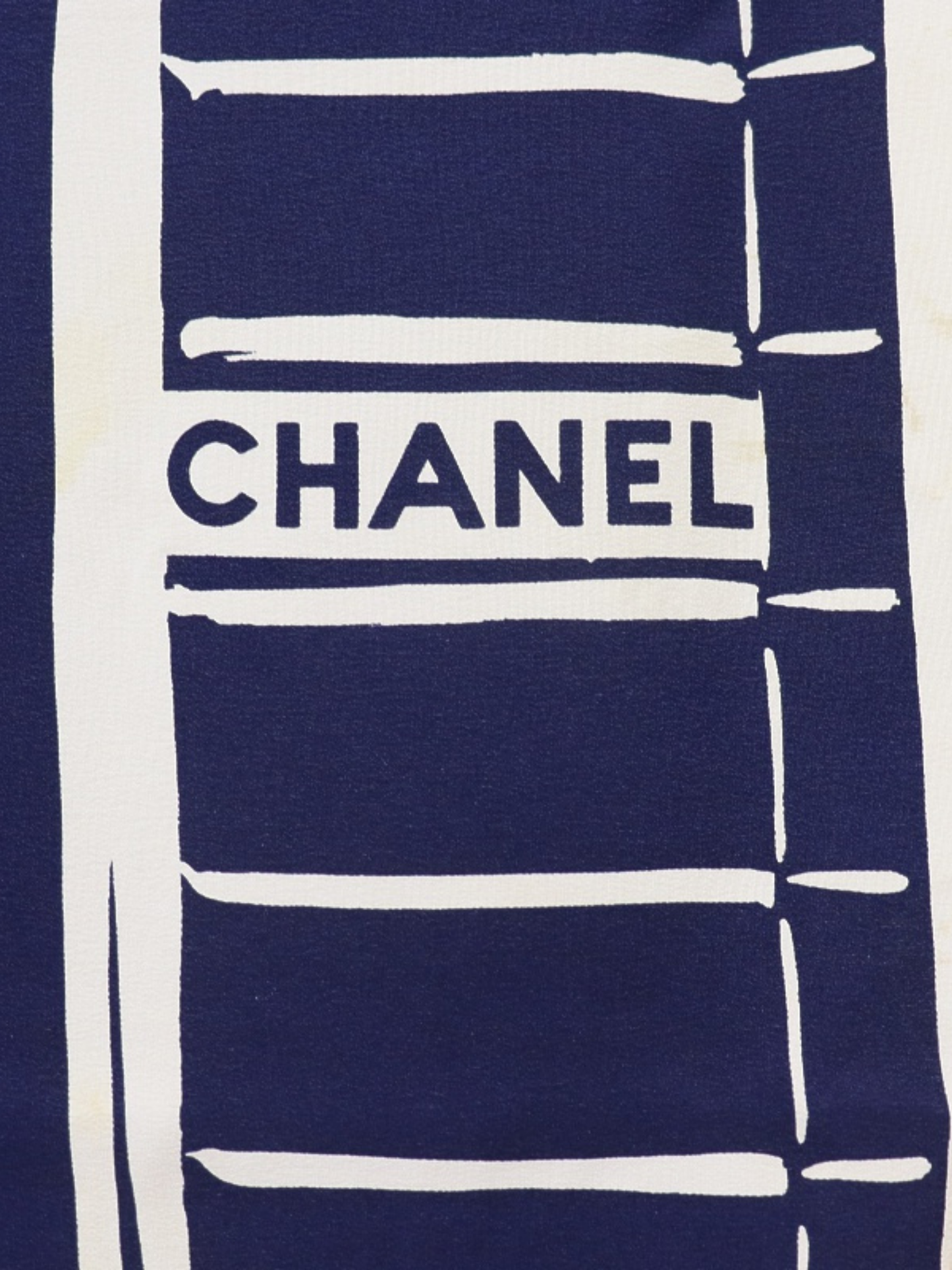 Chanel 1990s Ivory Navy Silk Logo Scarf