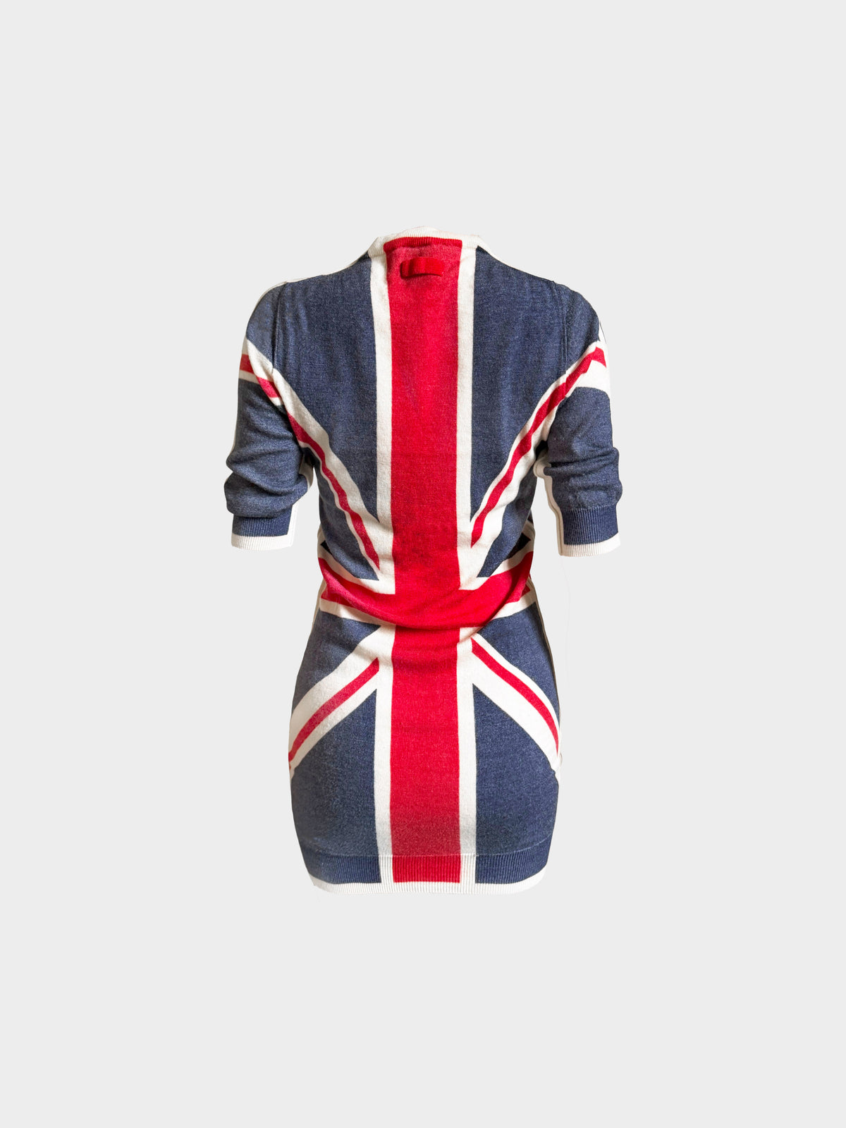 Dolce and Gabbana 2000s Blue and Red Flag Print Knitted Wool Dress