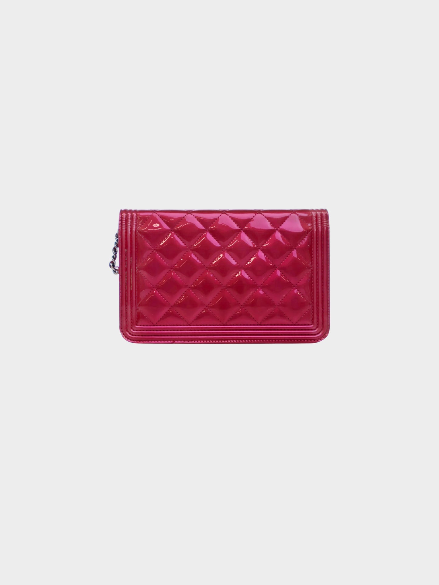 Chanel 2014 Pink Patent Boy Wallet On Chain