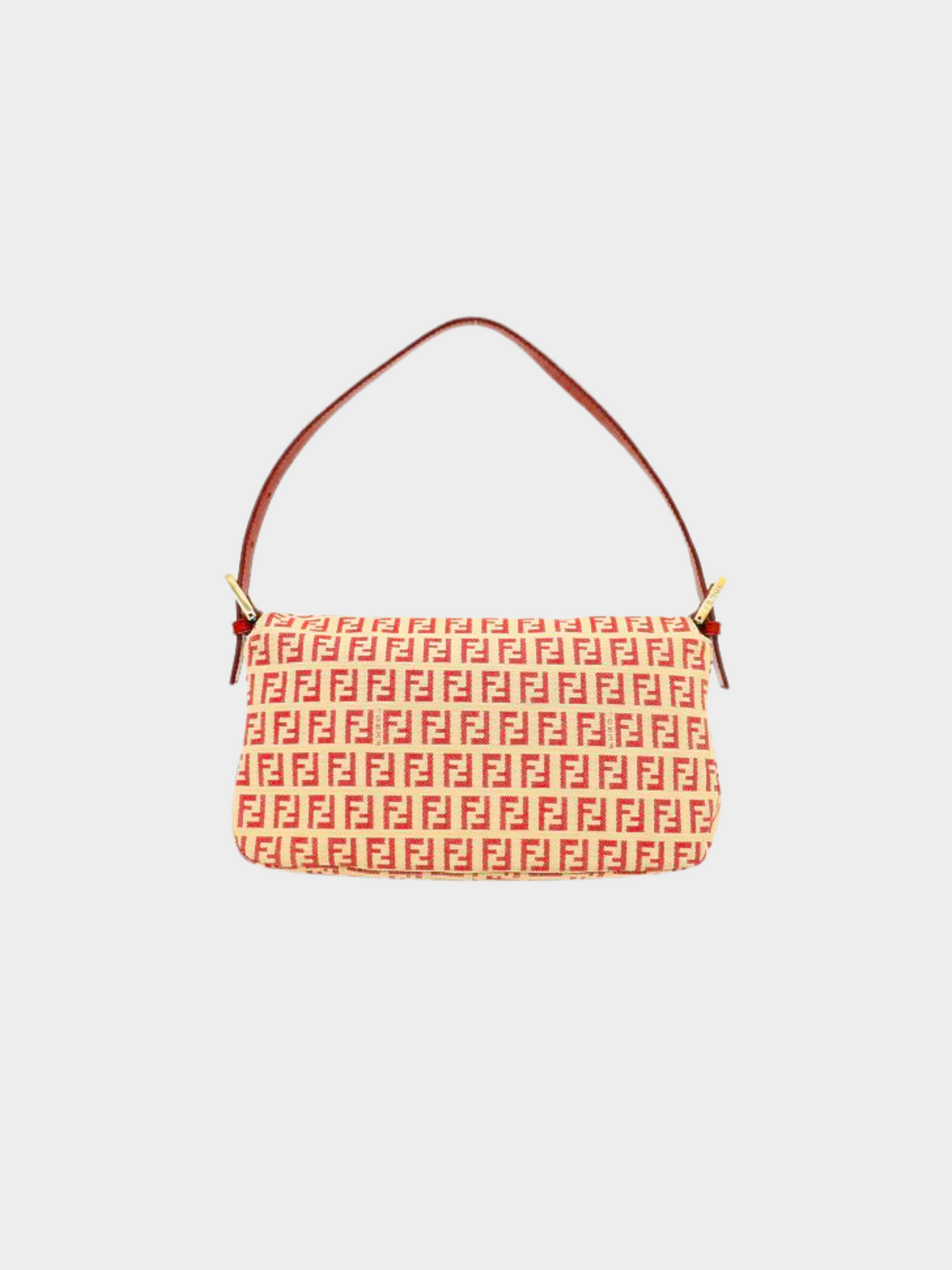 Fendi 2000s Beige and Red Zucchino Baguette Bag