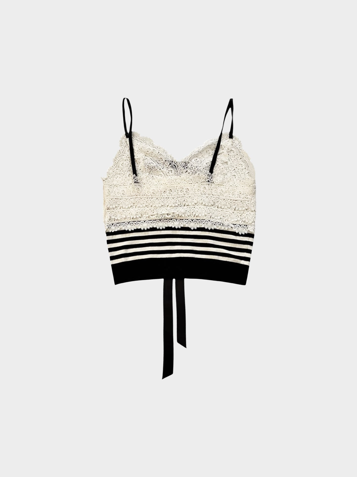 Chanel SS 2005 Black and White Lace and Stripe Printed Top