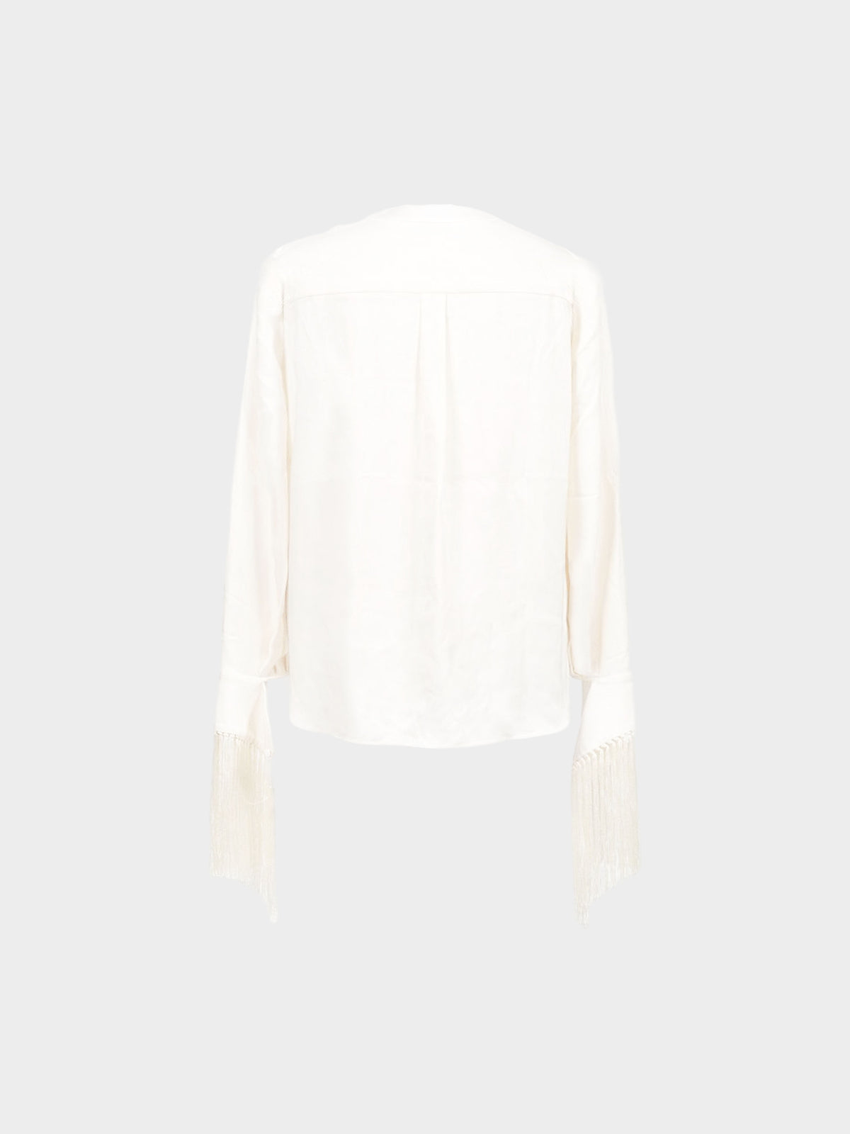 Alexander McQueen 2010s Ivory Silk Long Sleeve Blouse with Fringes