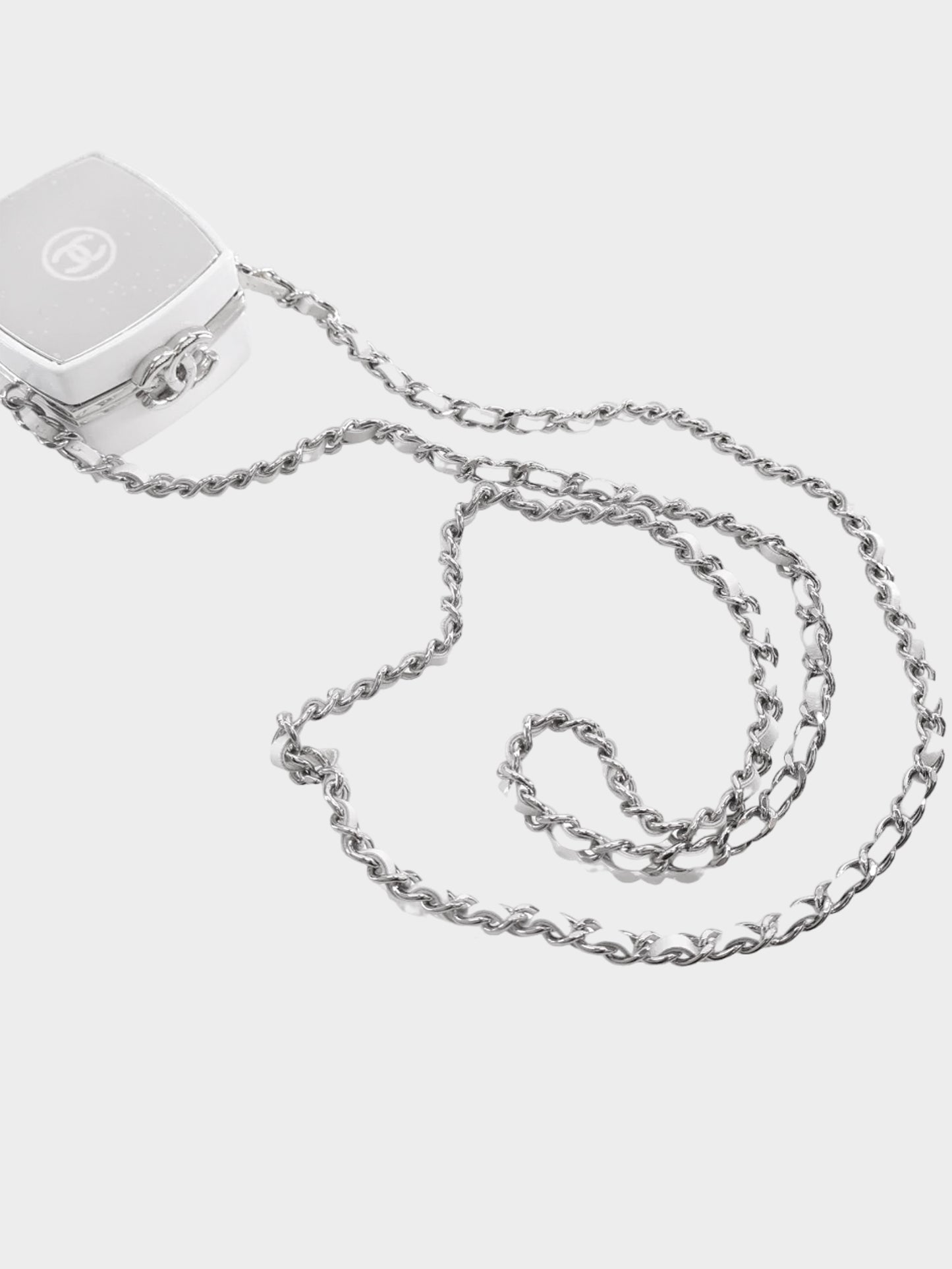 Chanel 2021 White Metal Mini Clutch With Chain