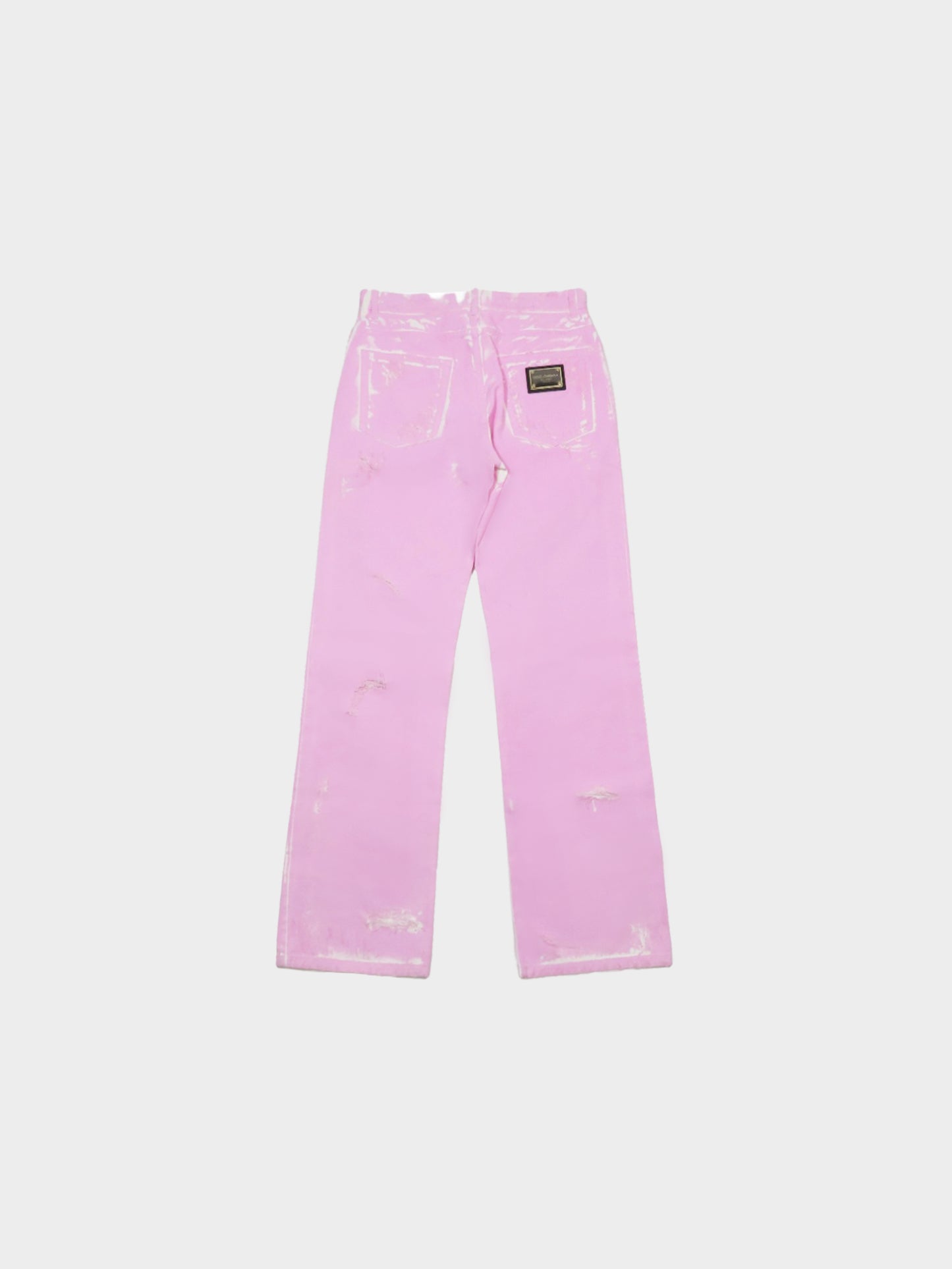 Dolce and Gabbana 2010s Pink Dyed Denim Distressed Pants