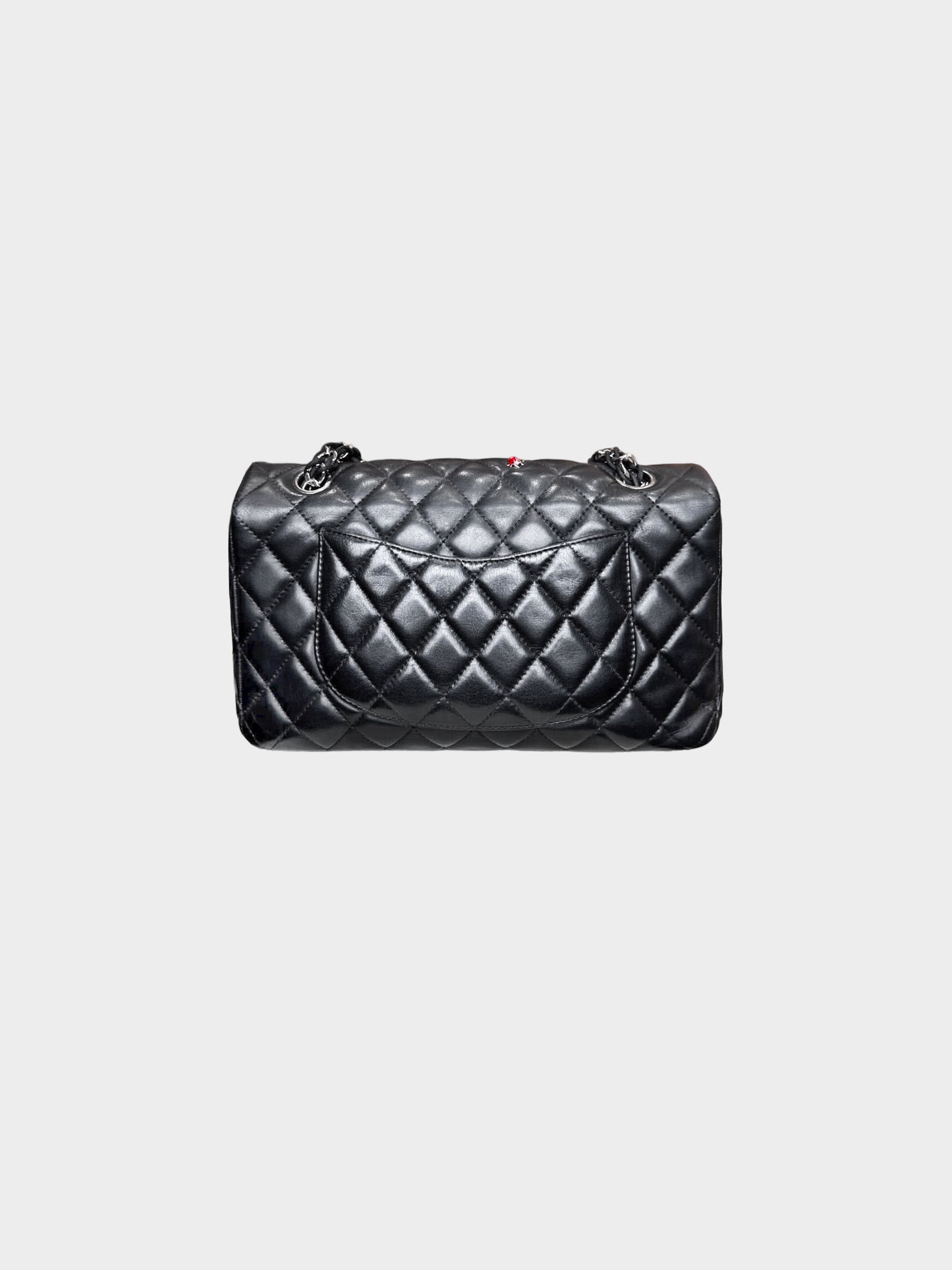 Chanel 2011 Black Lambskin Ladybug Medium Classic Single Flap Bag