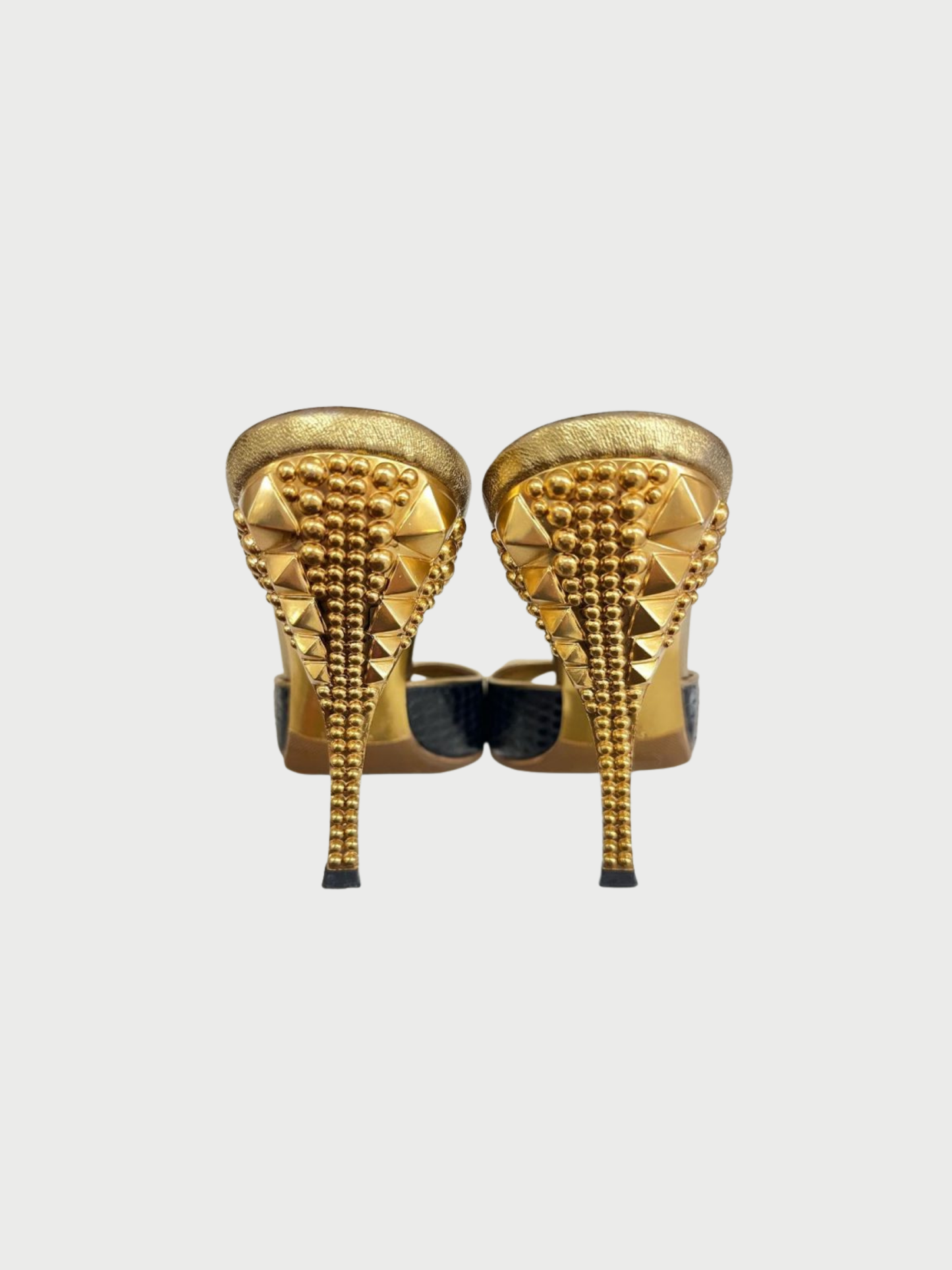 Gucci SS 2004 Black Gold Python Leather Mules