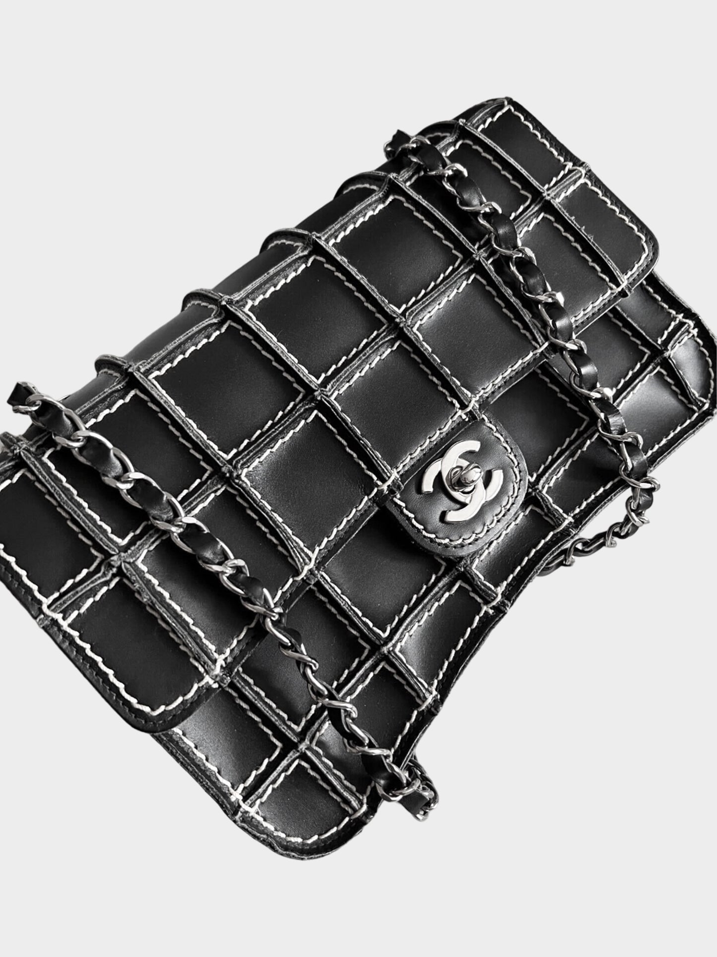 Chanel 2002-2003 Black Lambskin Square Wild Stitch Flap