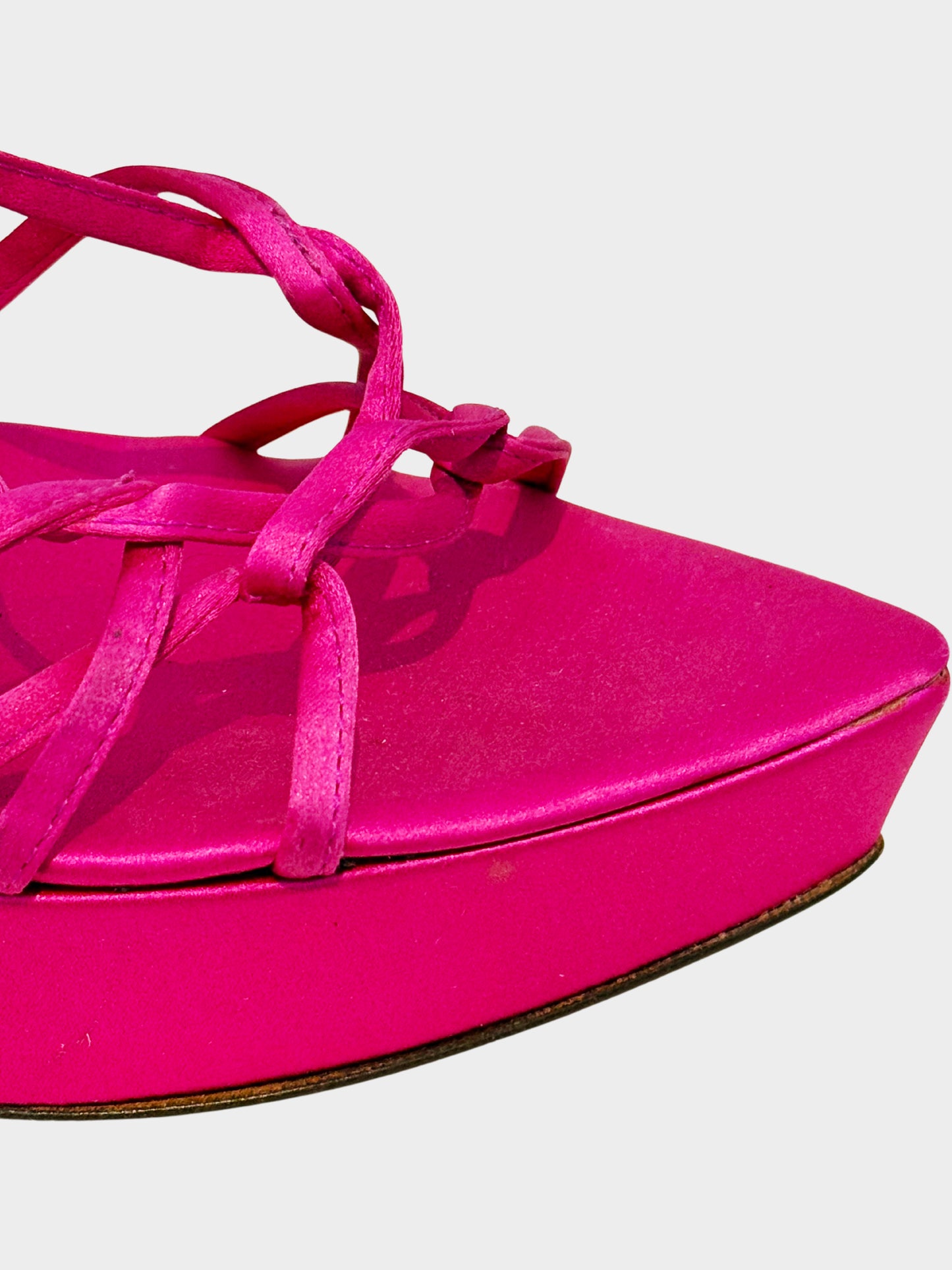 Yves Saint Laurent by Tom Ford Early 2000s Rive Gauche Pink Satin Strappy Wedge Heels