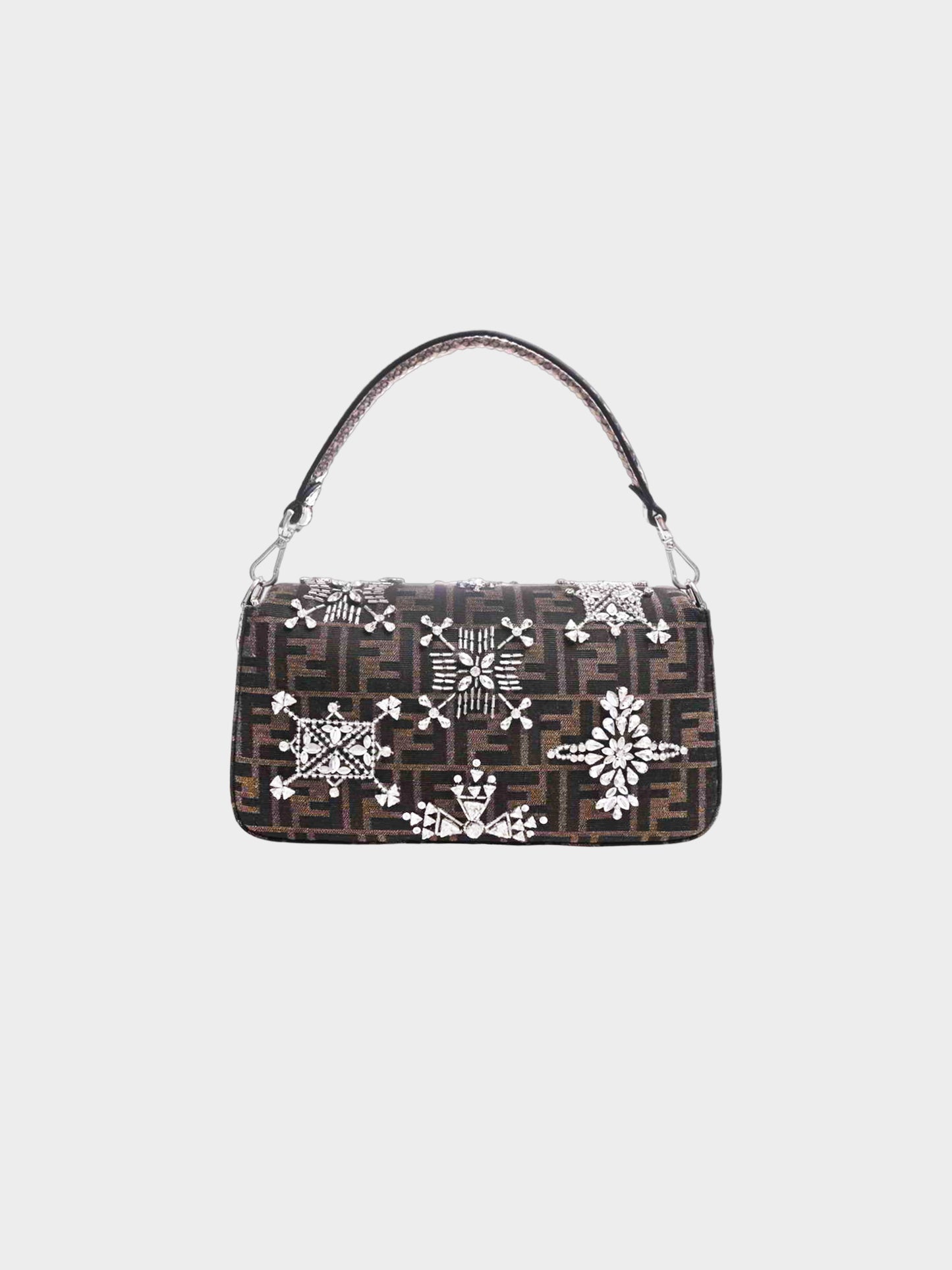 Fendi 2022 Re-Edition Zucca Crystal Beaded Baguette