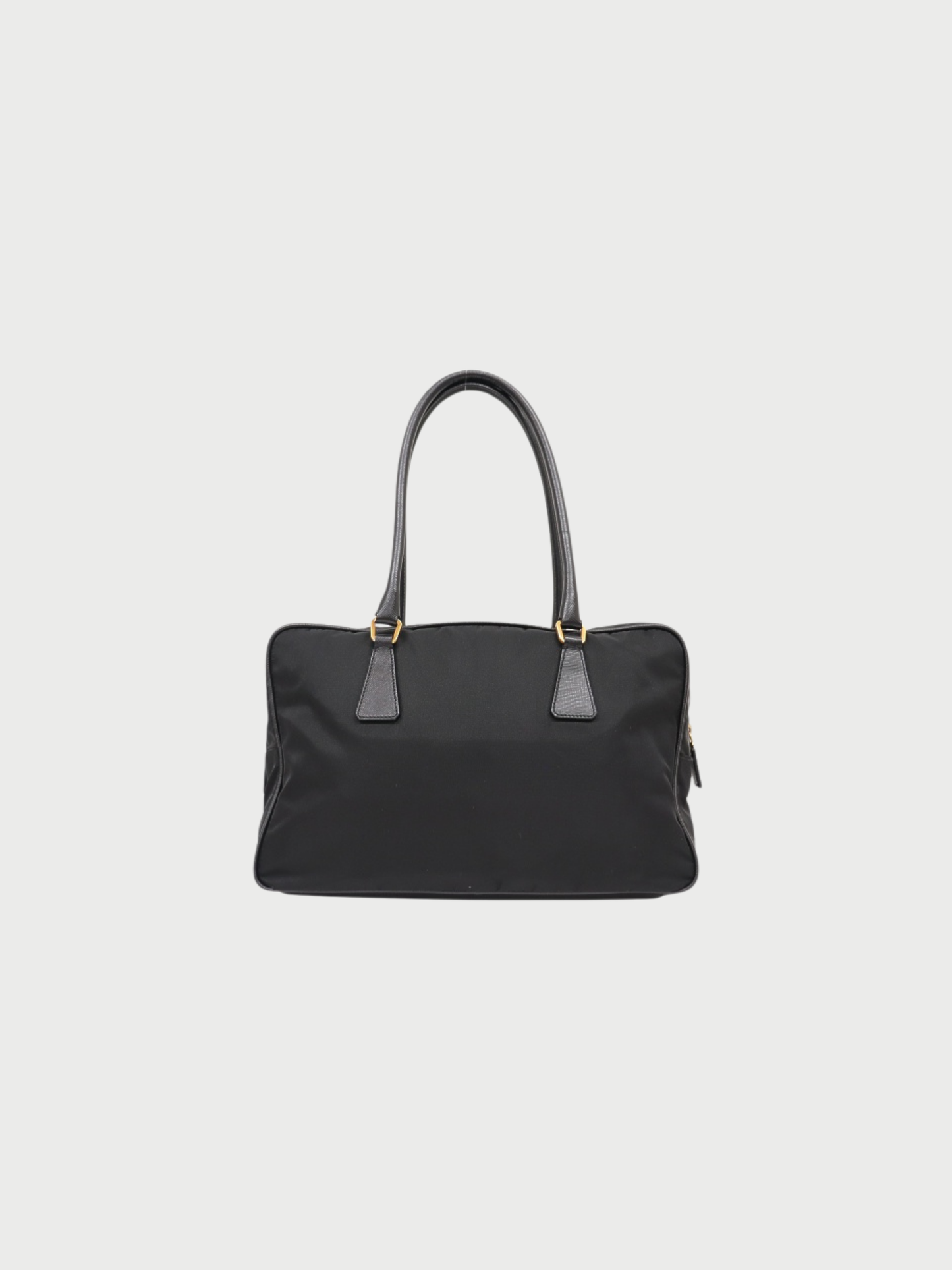 Prada 2000s Black Nylon Leather Triangle Logo Handbag