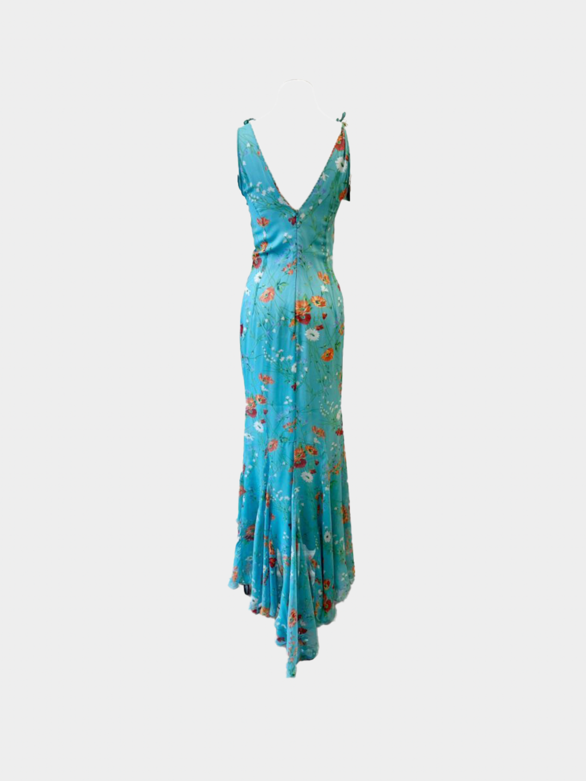 Dolce & Gabbana 2000s Aqua Blue Silk Chiffon Floral Gown