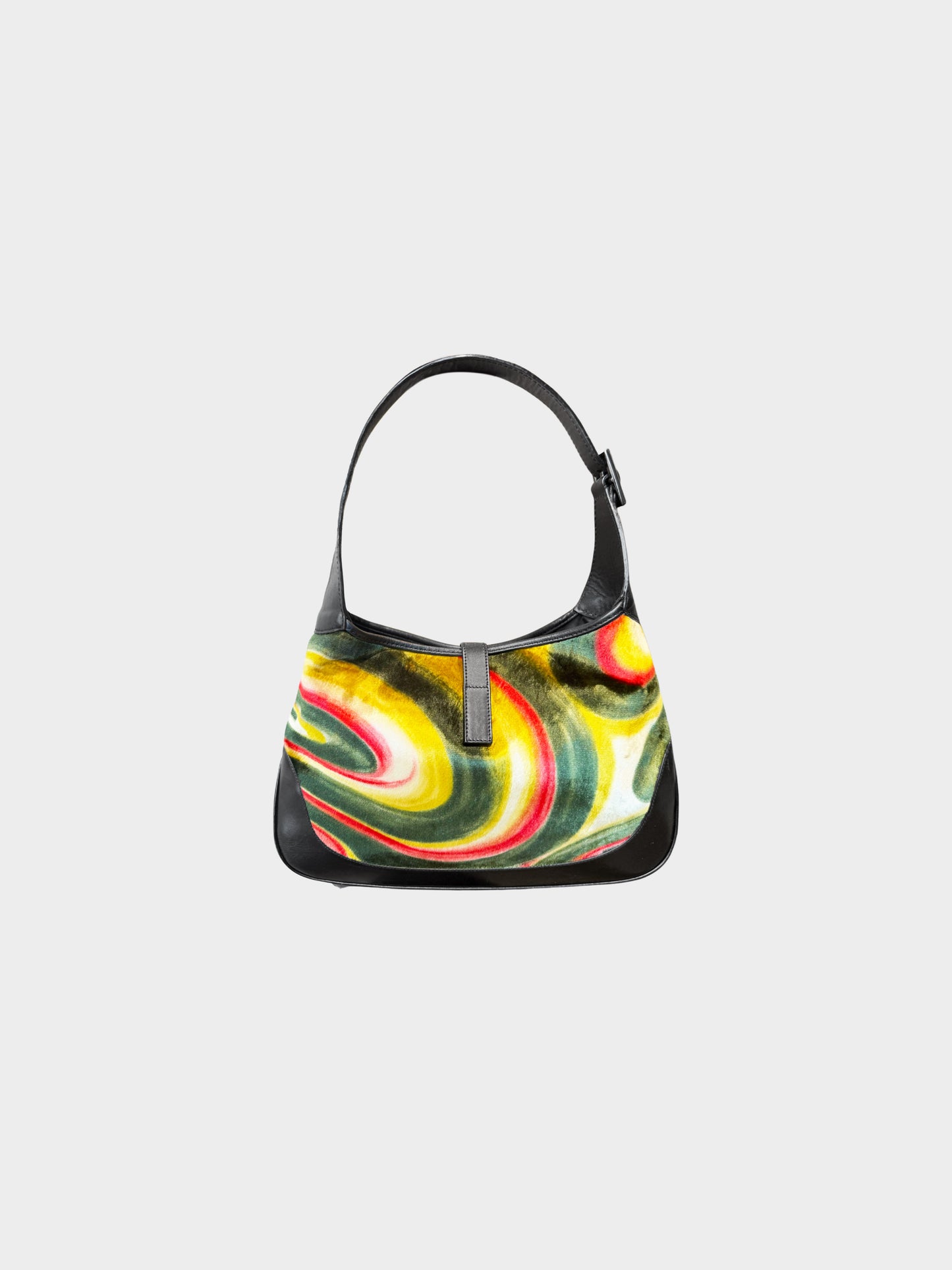 Gucci by Tom Ford FW 1999 Black and Multicolor Psychedelic Velvet Jackie Handbag