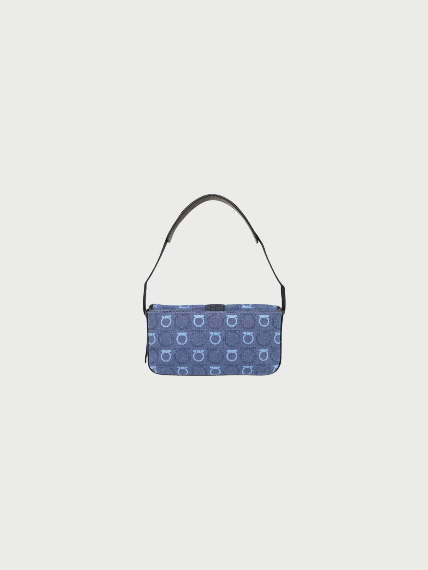 Salvatore Ferragamo 2000s Blue Black Denim Leather Gancini Hardware Shoulder Bag