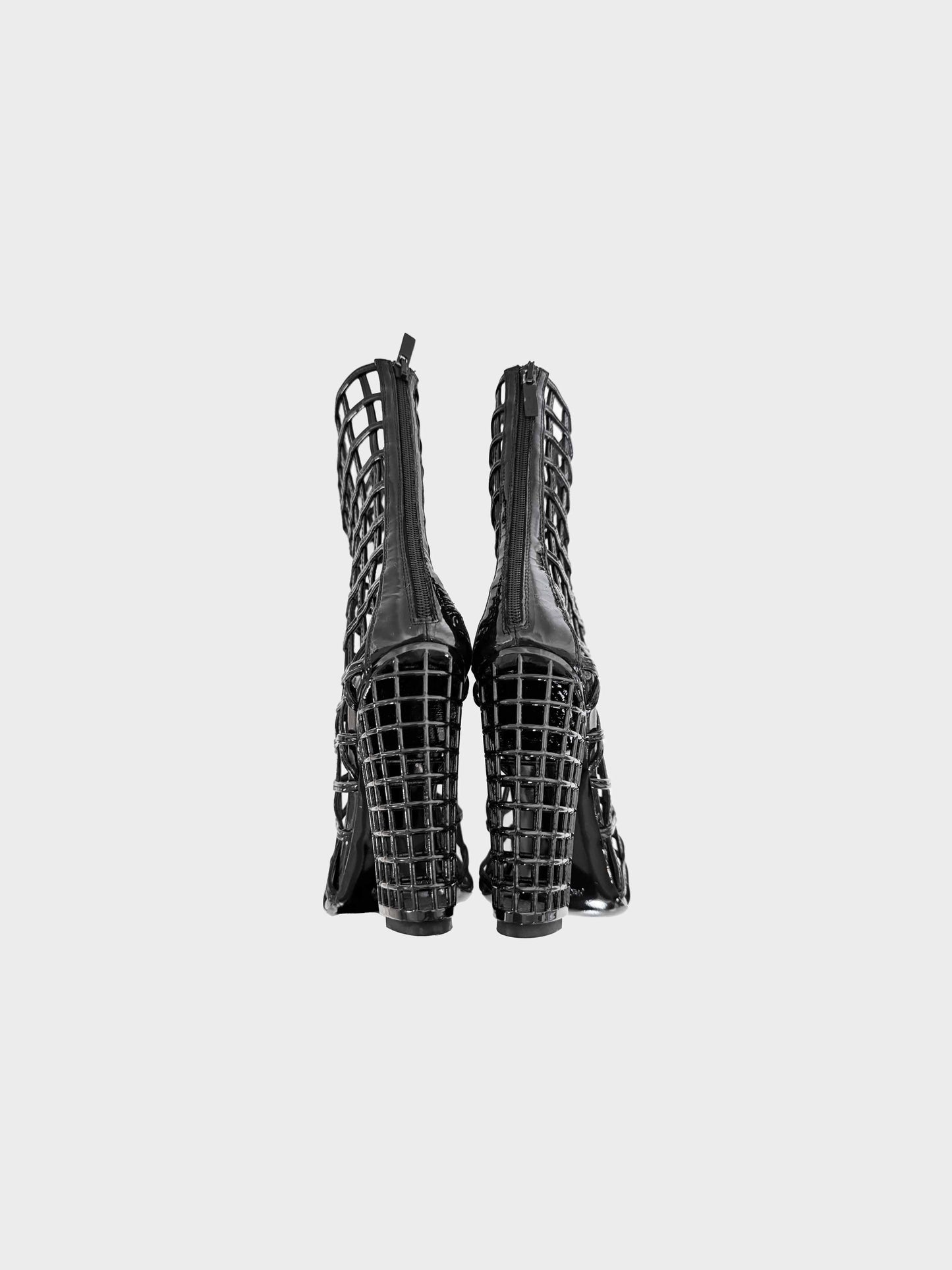 Yves Saint Laurent SS 2009 Black Patent Leather Cage Boots