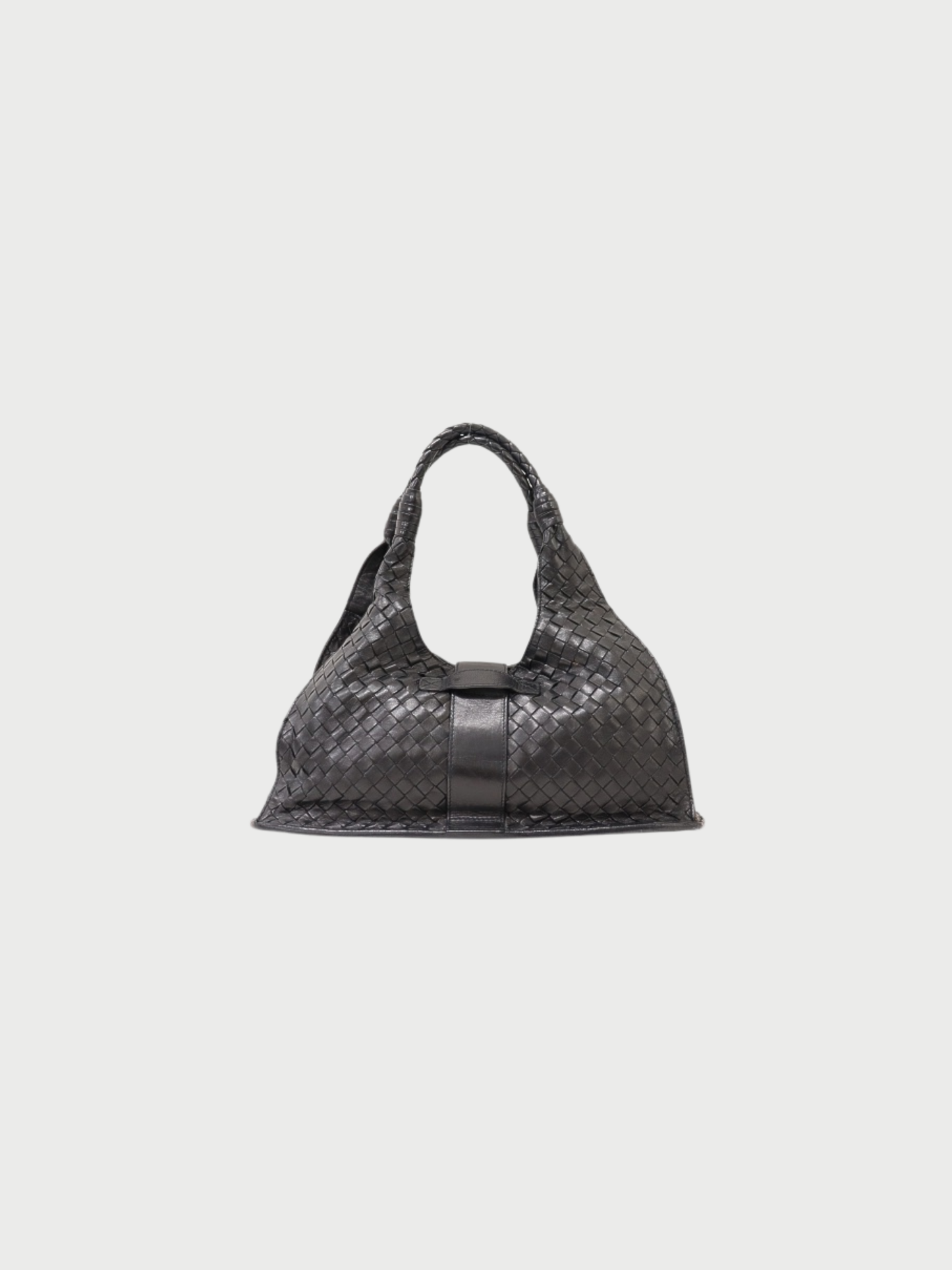 Bottega Veneta 2000s Black Intrecciato PVC Leather Chain Handbag