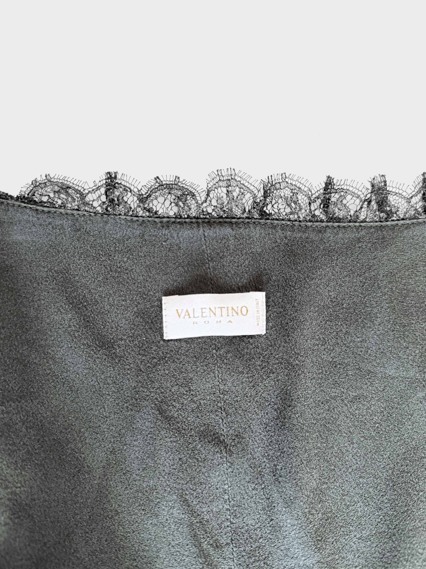 Valentino 2000s Green Silk and Lace Dress