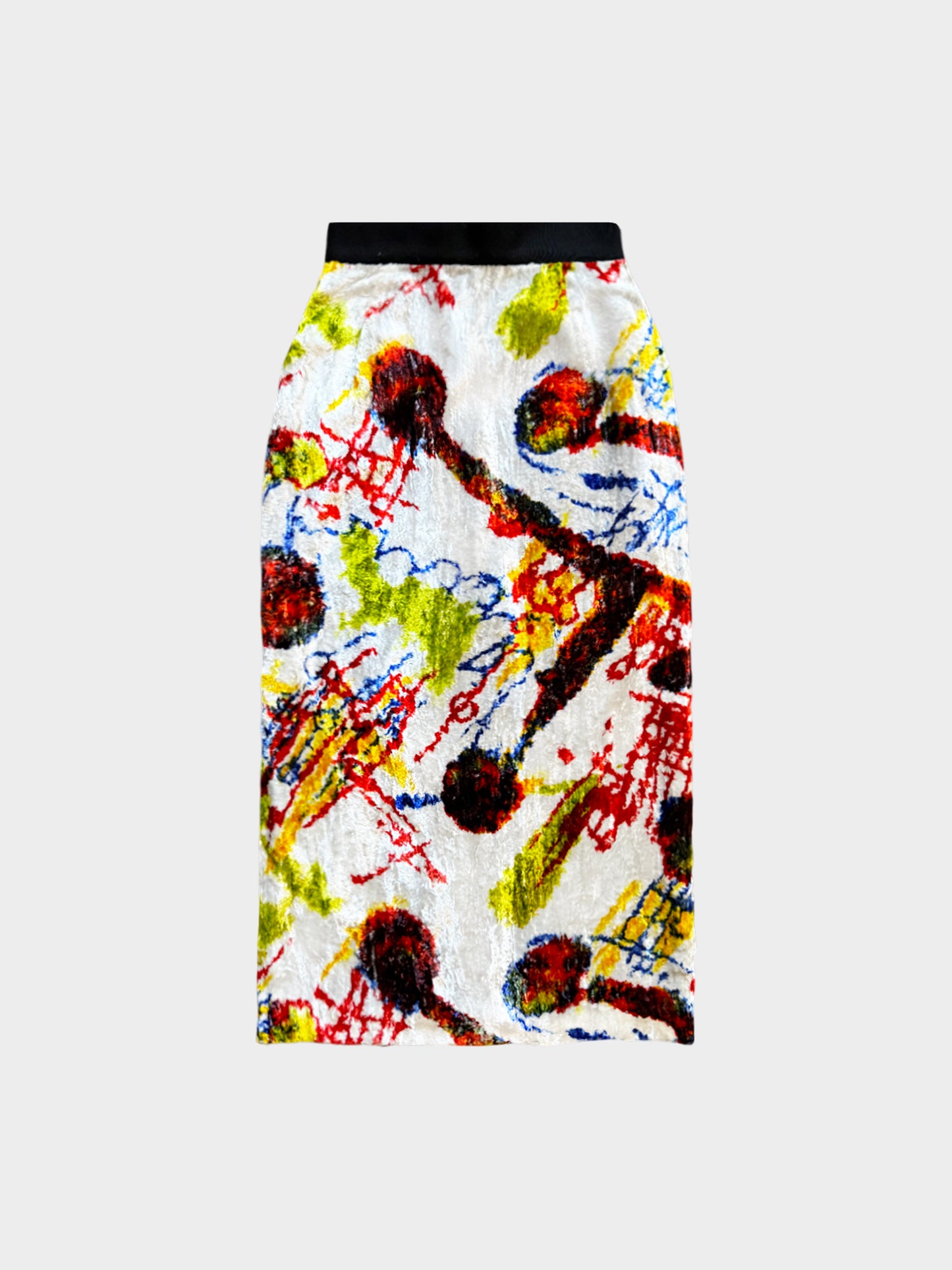 Issey Miyake 1990s Multicolor Printed Velvet and Gabardine Skirt