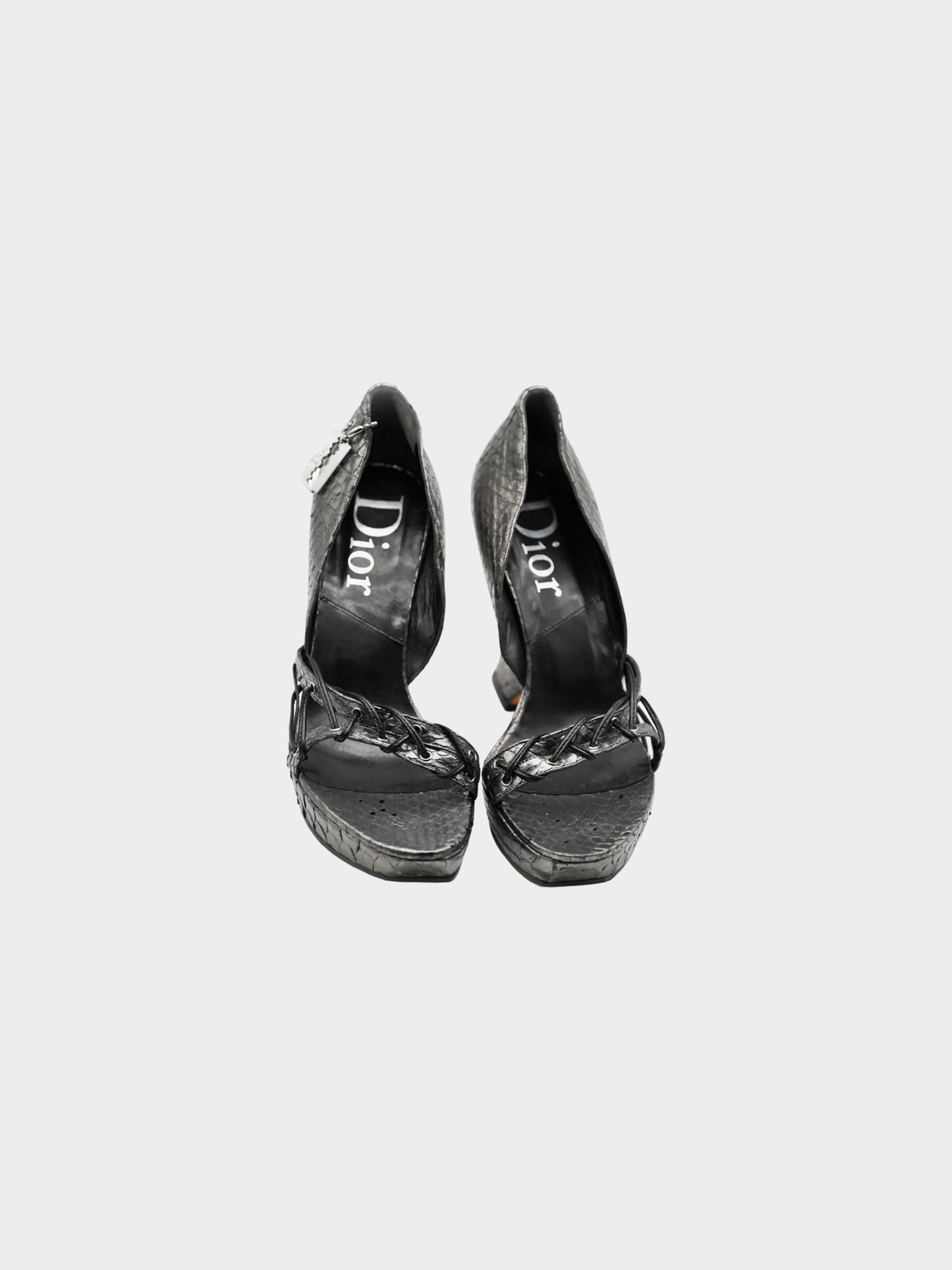Christian Dior by John Galliano 2000 Metallic Grey Python Heeled Sandals