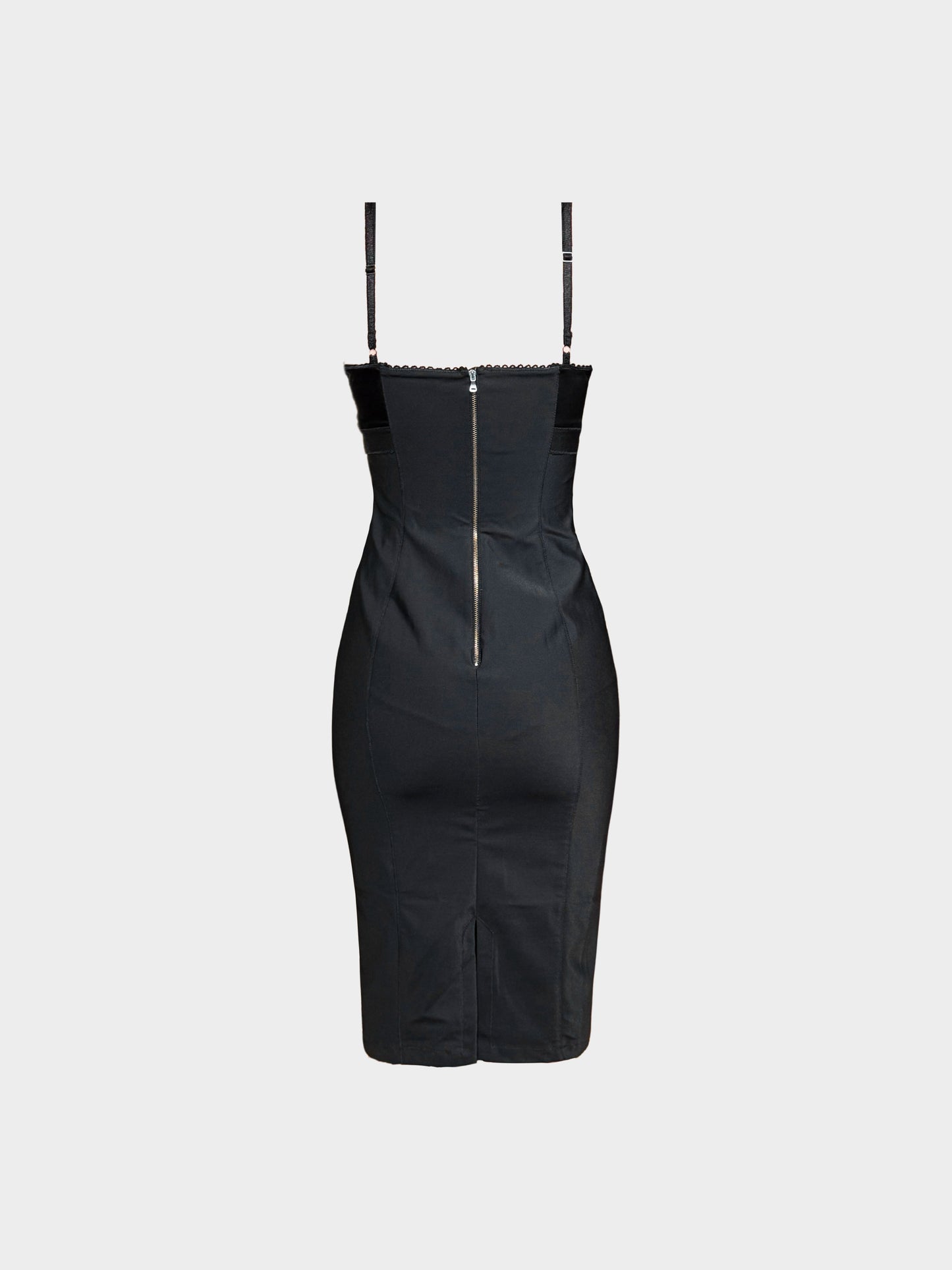 Dolce and Gabbana 2000s Black Satin and Floral Lace Bodycon Dress